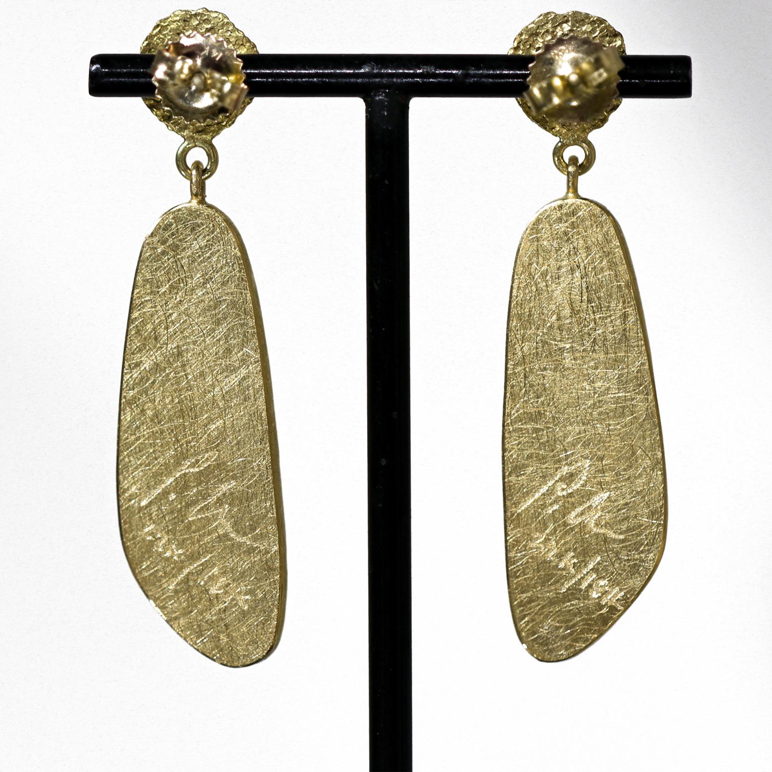 Tumbled Fiery Electric Green Deep Blue Opal 22k Gold Drop Earrings, Petra Class 2023