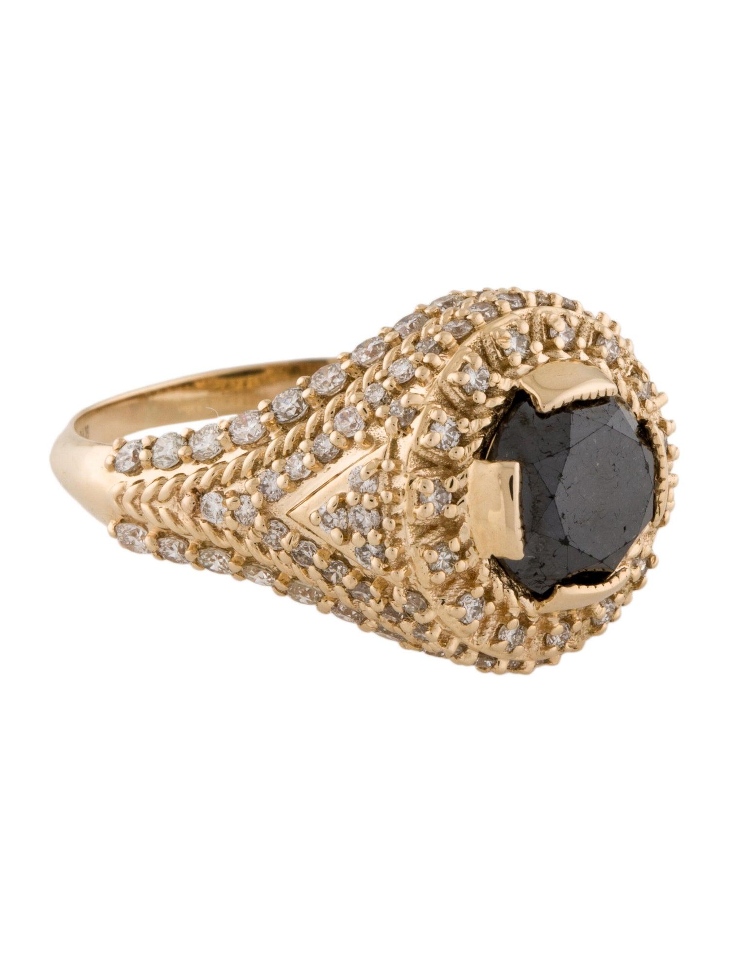 Evoke the raw power and energy of a volcanic eruption with our Magma Blaze Black Diamond Ring. Crafted with meticulous attention to detail, this exquisite piece is a testament to the natural world's breathtaking beauty.

Set in 14k yellow gold, the