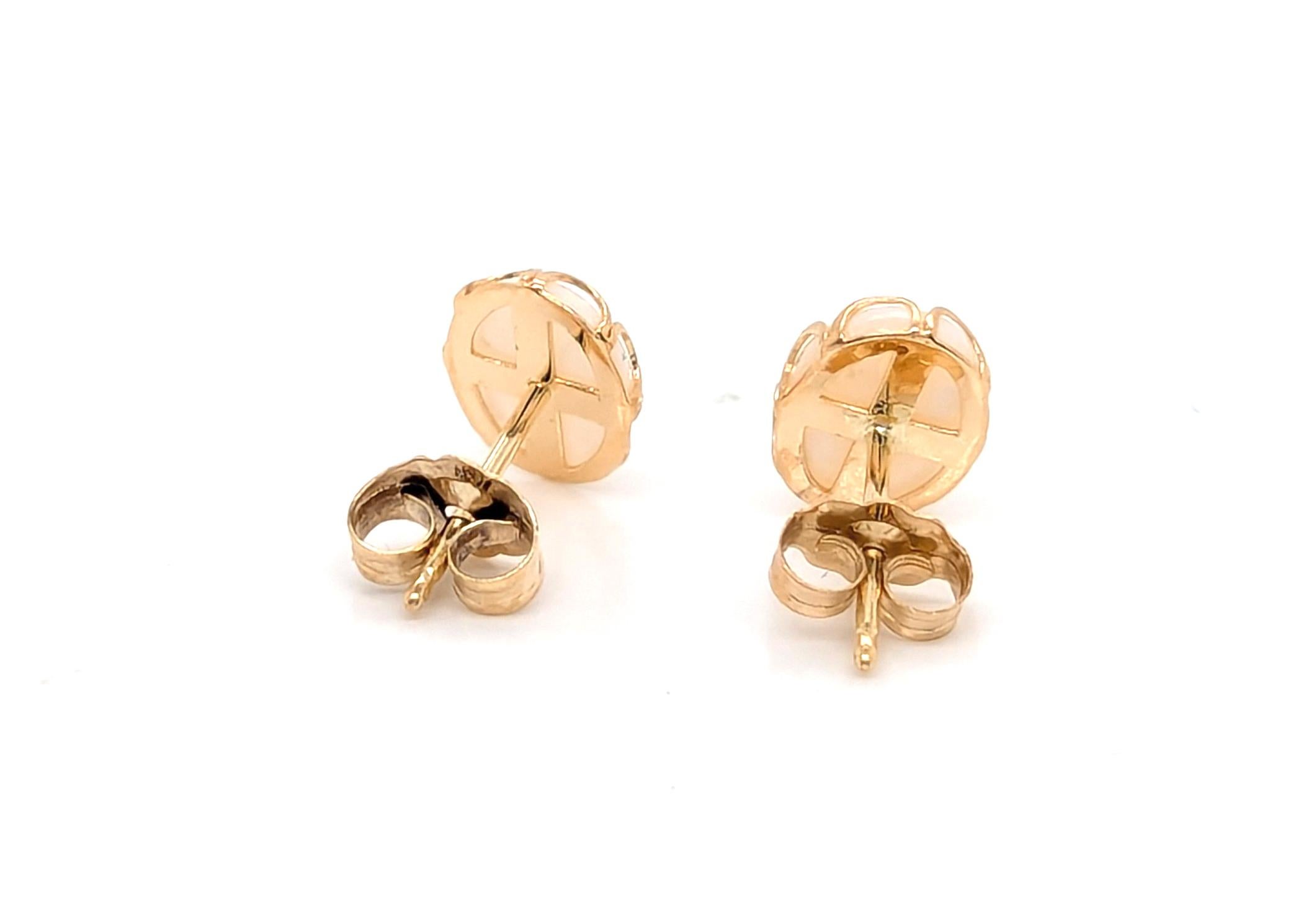 Oval Cut Fiery Opal Stud Earrings Pushback Oval Cabochon 14K Yellow Gold 9x7 For Sale