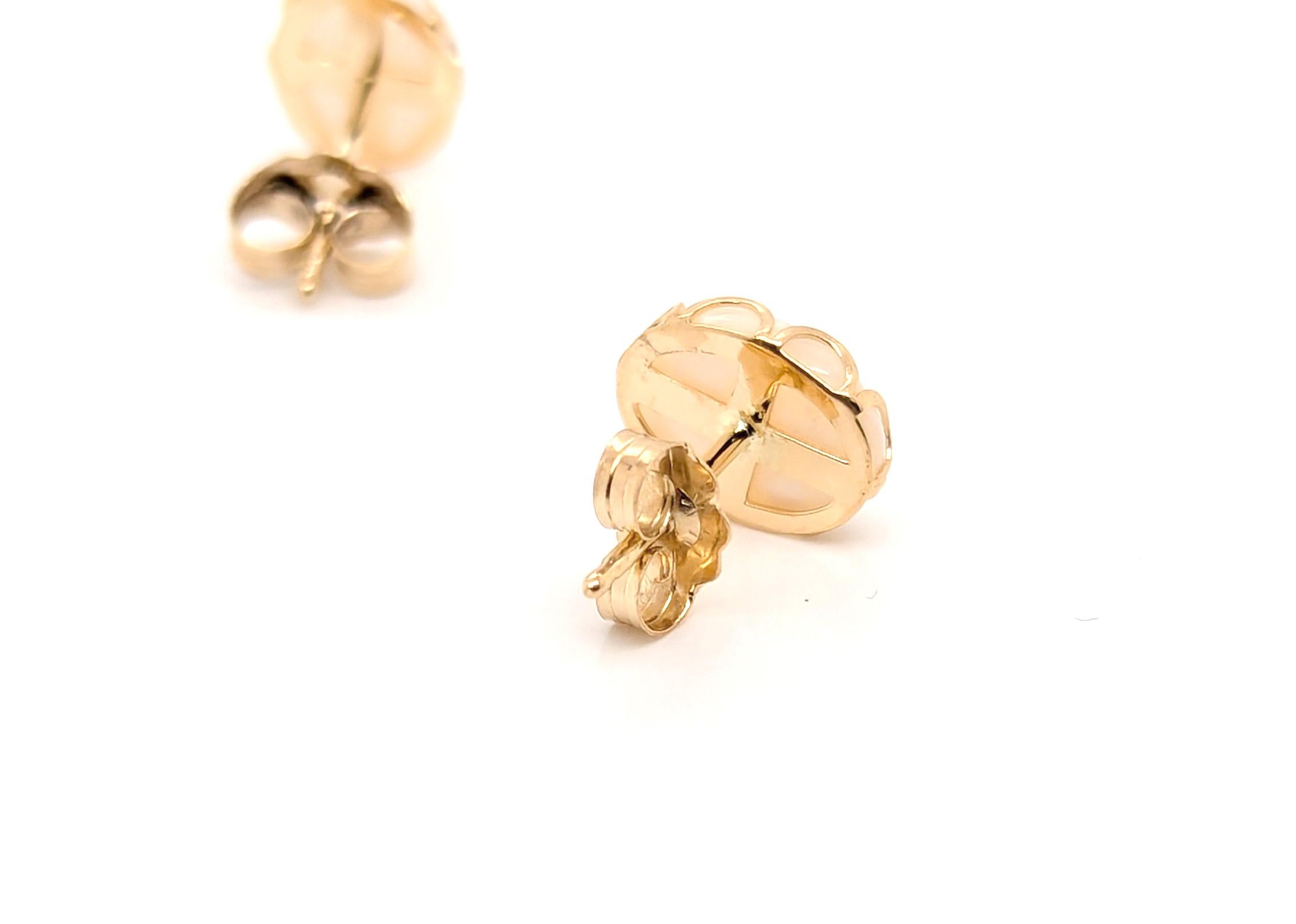 Fiery Opal Stud Earrings Pushback Oval Cabochon 14K Yellow Gold 9x7 In Excellent Condition For Sale In Dearborn, MI