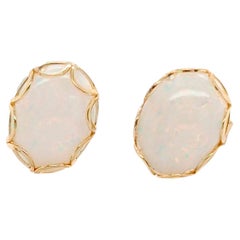 Boucles d'oreilles Fiery Opal Cabochon ovale en or jaune 14K 9x7