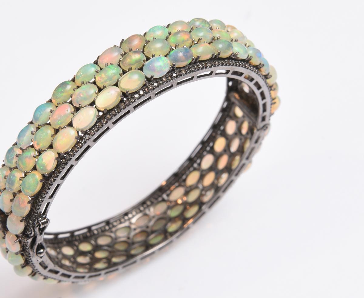 Women's or Men's Fiery Opals and Diamonds Bracelet