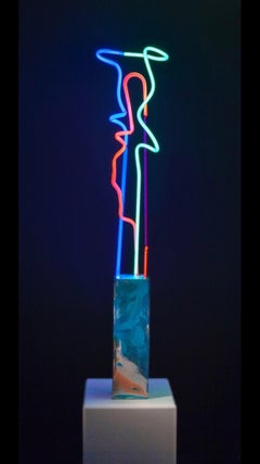 ‘Fiesta’ Neon Table Lamp Modern Contemporary Light Sculpture Color Illustrate.