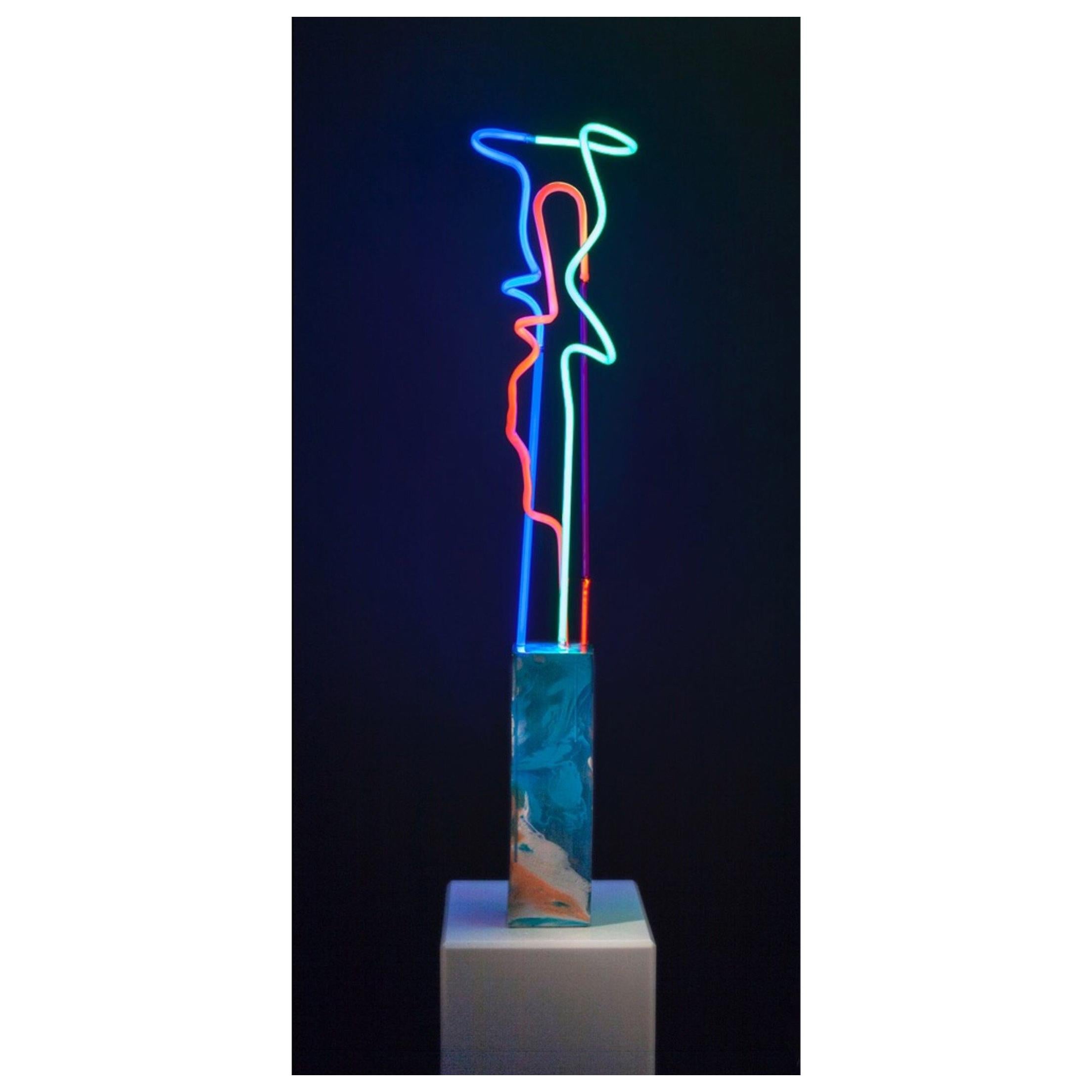 ‘Fiesta’ Neon Table Lamp Modern Contemporary Light Sculpture Color Illustrate.  For Sale