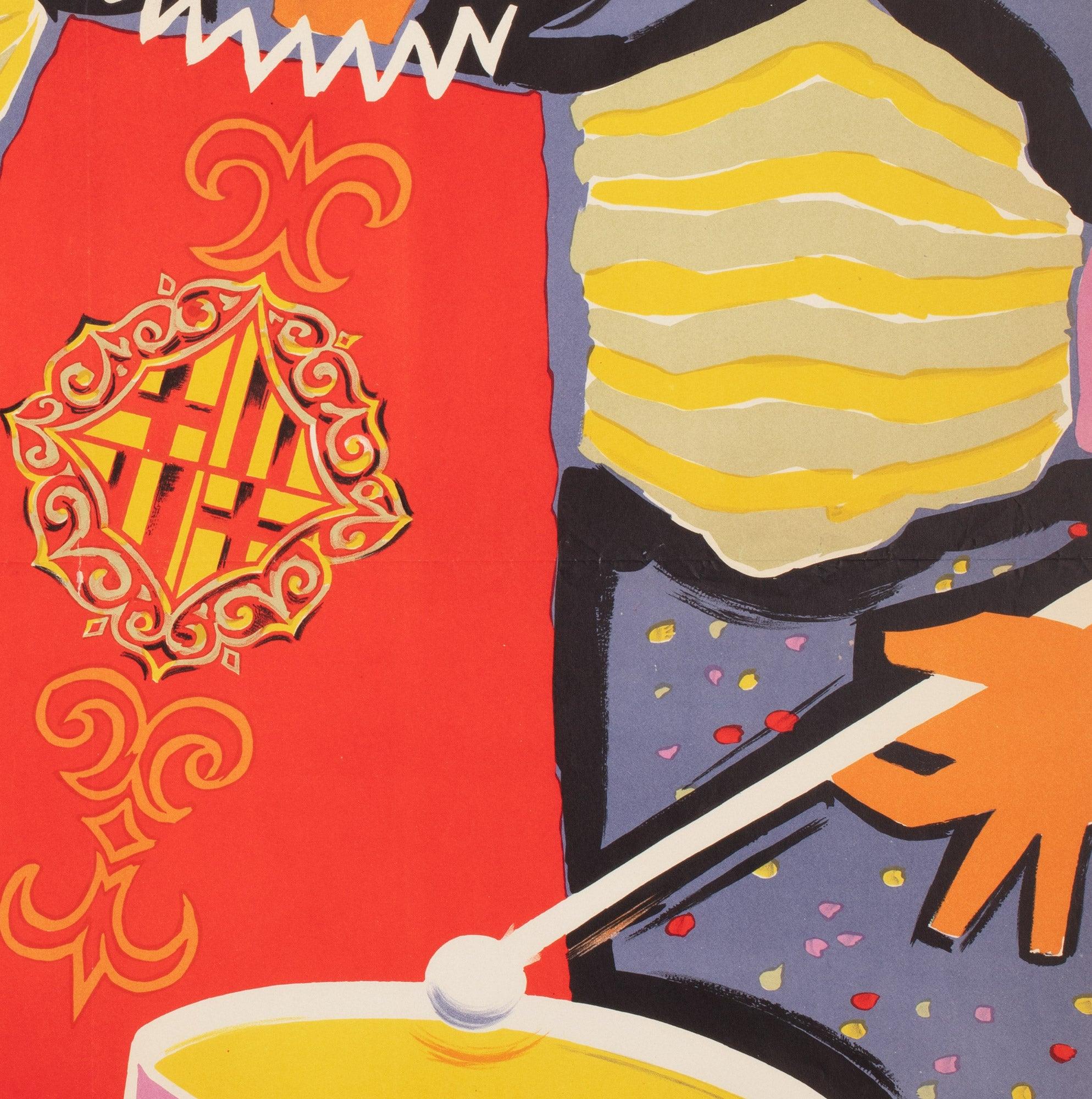 Papier Fiestas de la Merced 1956 Affiche de voyage de Barcelone, Domenech en vente