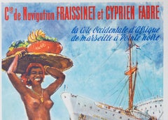 Fievet, Original Navy Poster, Fraissinet Cyprien Cruise Line, Ship, Africa, 1960