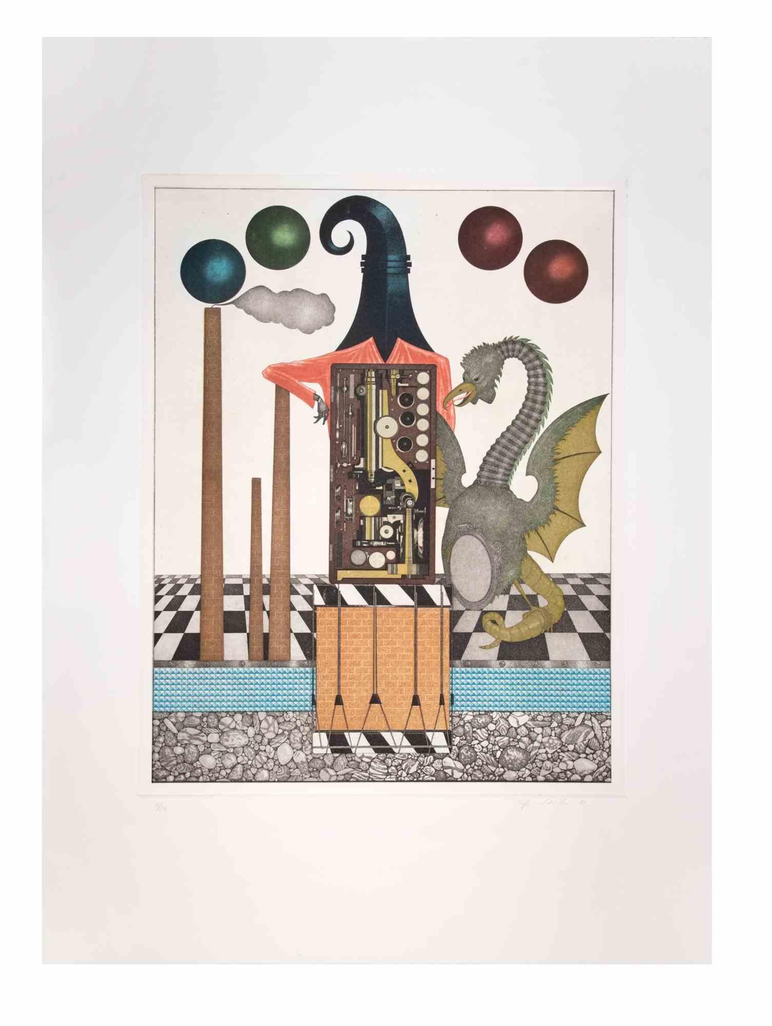 Basilisk is a contemporary artwork realized by the artist Fifo Stricker in 1981.

Mixed colored aquatint and etching. 