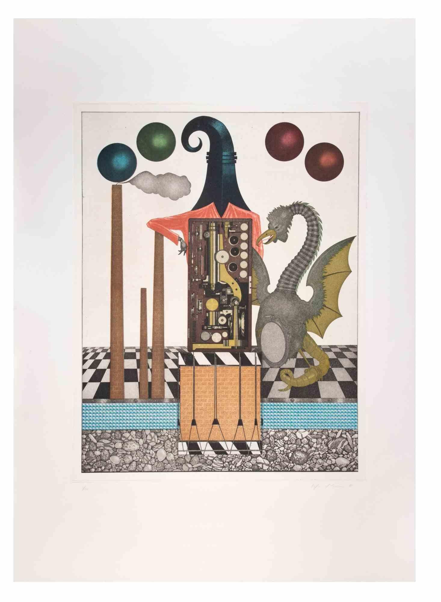 Basilisk ist ein zeitgenössisches Kunstwerk des Künstlers Fifo Stricker aus dem Jahr 1985.

Gemischte farbige Aquatinta und Radierung. 

Vom Künstler am rechten unteren Rand handsigniert und datiert.

Am linken unteren Rand nummeriert. Auflage von