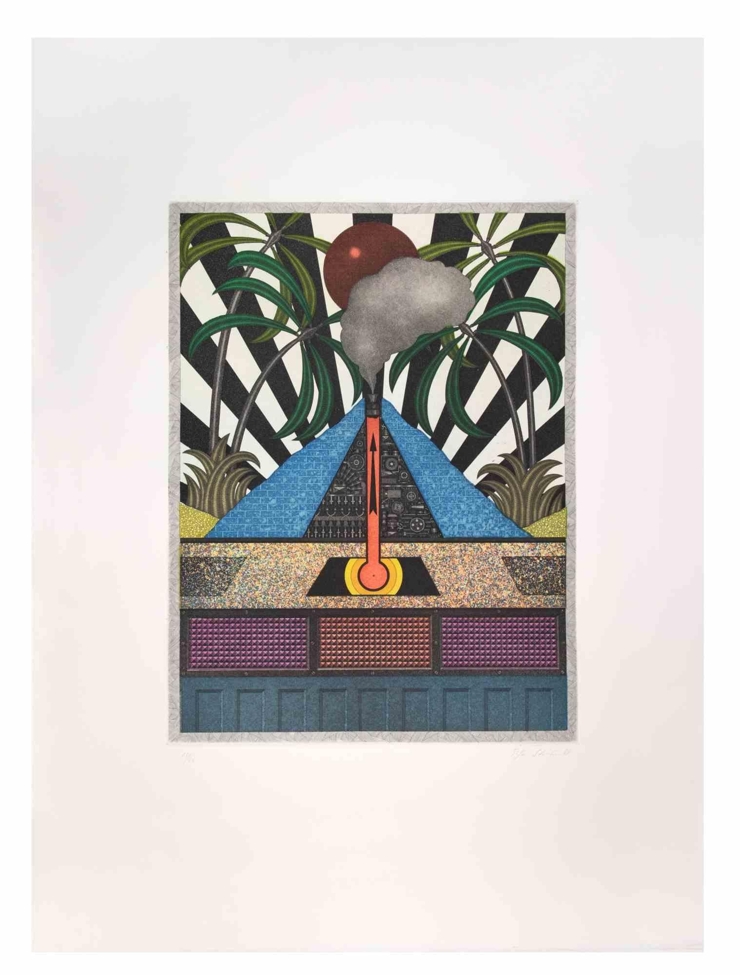 Blue Volcan - Aquatint and Etching by Fifo Stricker - 1984