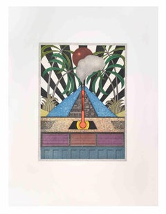 Volcan bleu - Aquatinte et gravure de Fifo Stricker - 1984