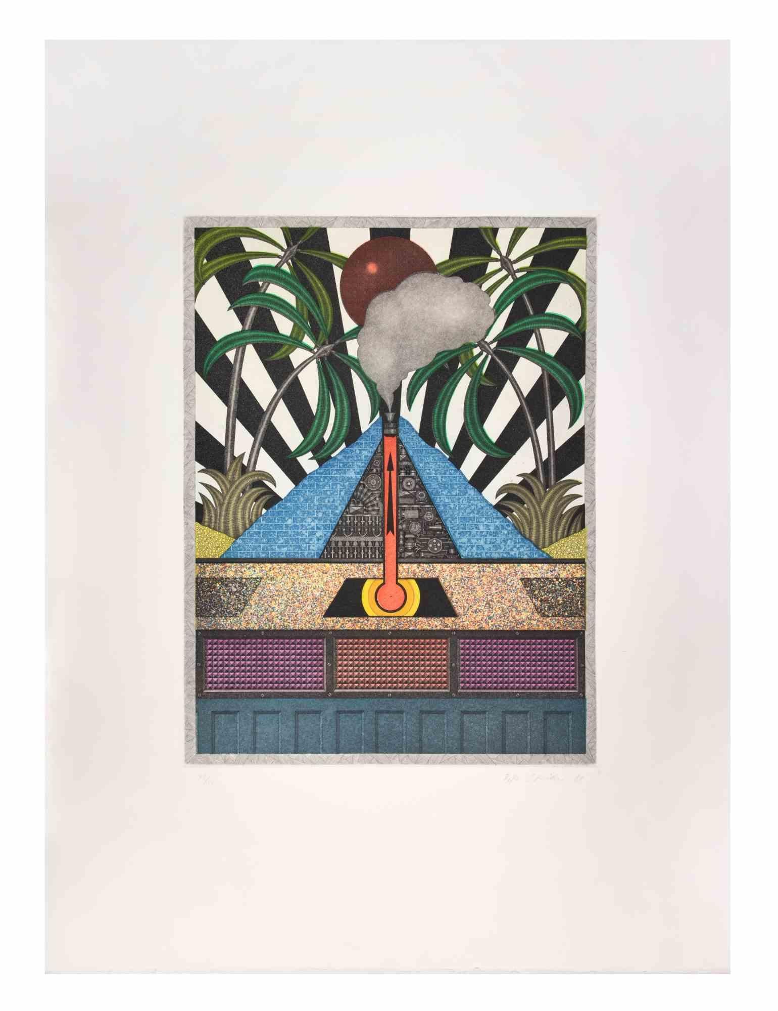 Blue Volcan - Aquatint and Etching by Fifo Stricker - 1984