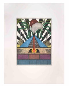 Blauer Volcan – Aquatinta und Radierung von Fifo Stricker – 1984
