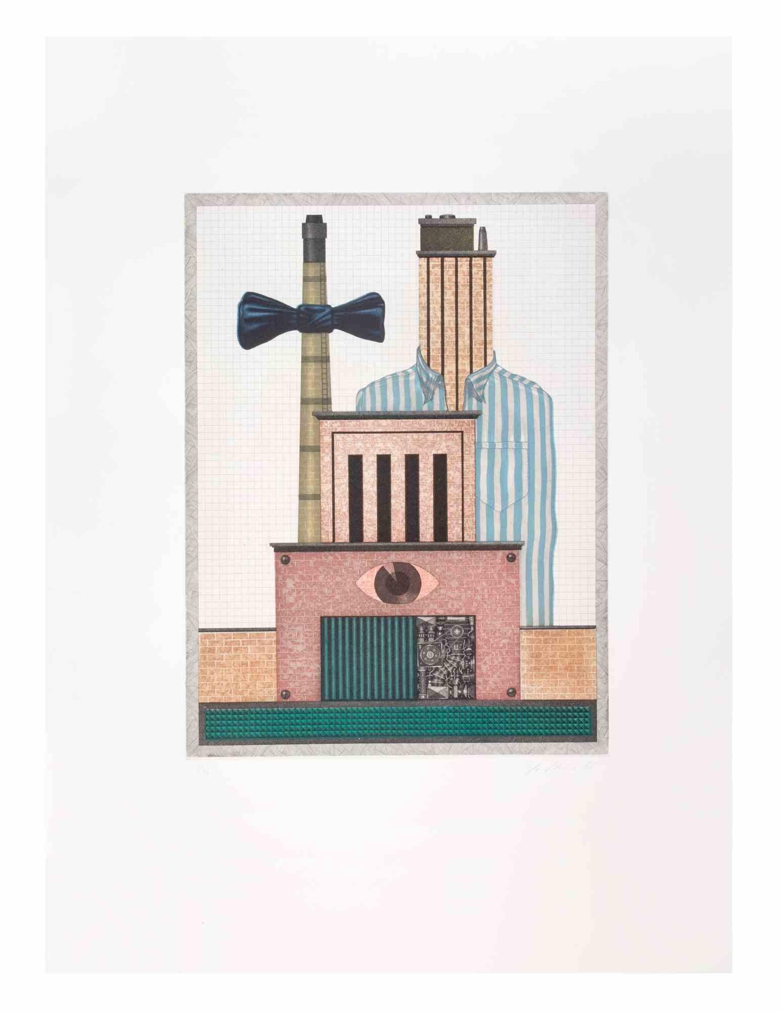 Brauerei is a contemporary artwork realized by the artist Fifo Stricker in 1985.

Mixed colored aquatint and etching.

Hand signed and dated by the artist on the lower right margin.

Numbered on the lower left marging. Edition of 5/50. 

Fifo