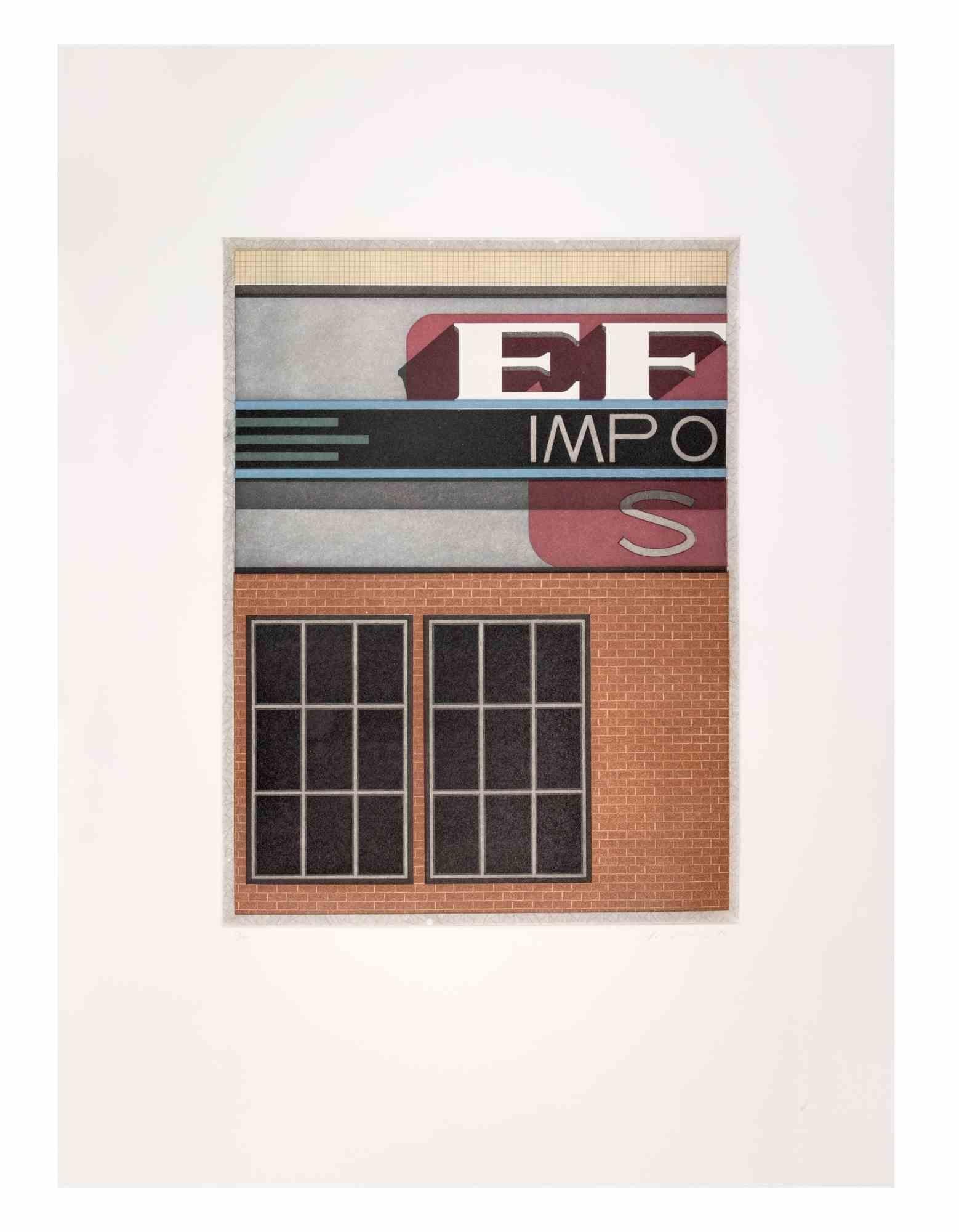 Garage Impo  is a contemporary artwork realized by the artist Fifo Stricker in 1982.

Mixed colored aquatint and etching. 