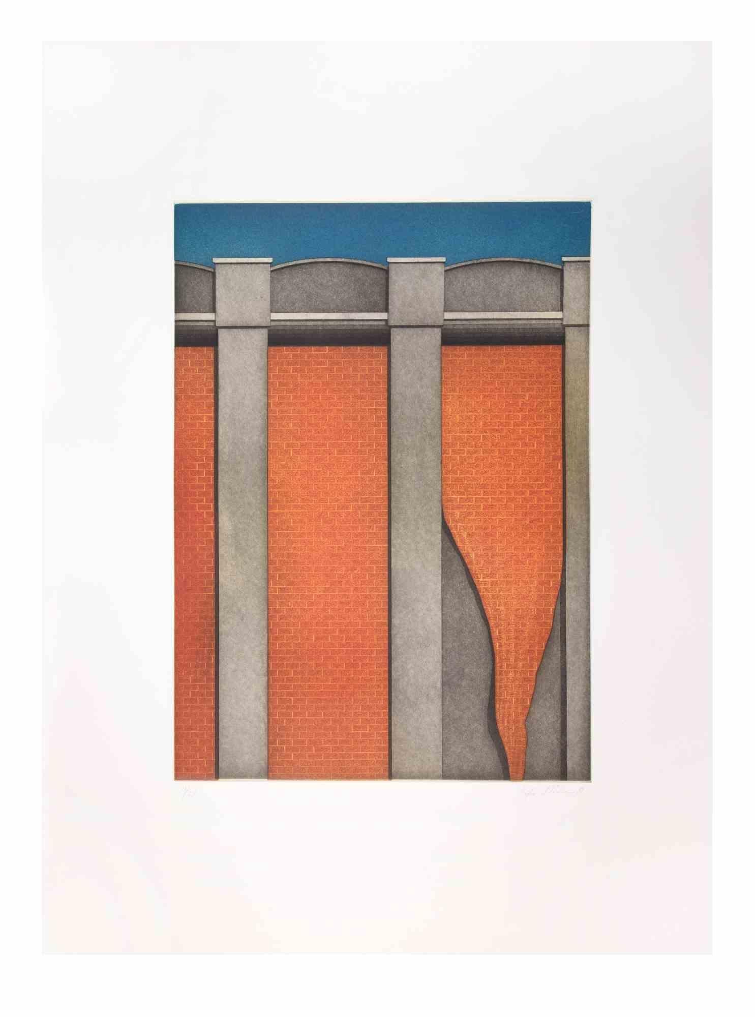 Hangar ist ein zeitgenössisches Kunstwerk des Künstlers Fifo Stricker aus dem Jahr 1981.

Gemischte farbige Aquatinta und Radierung.

Handsigniert und nummeriert.

Ausgabe 17/25.