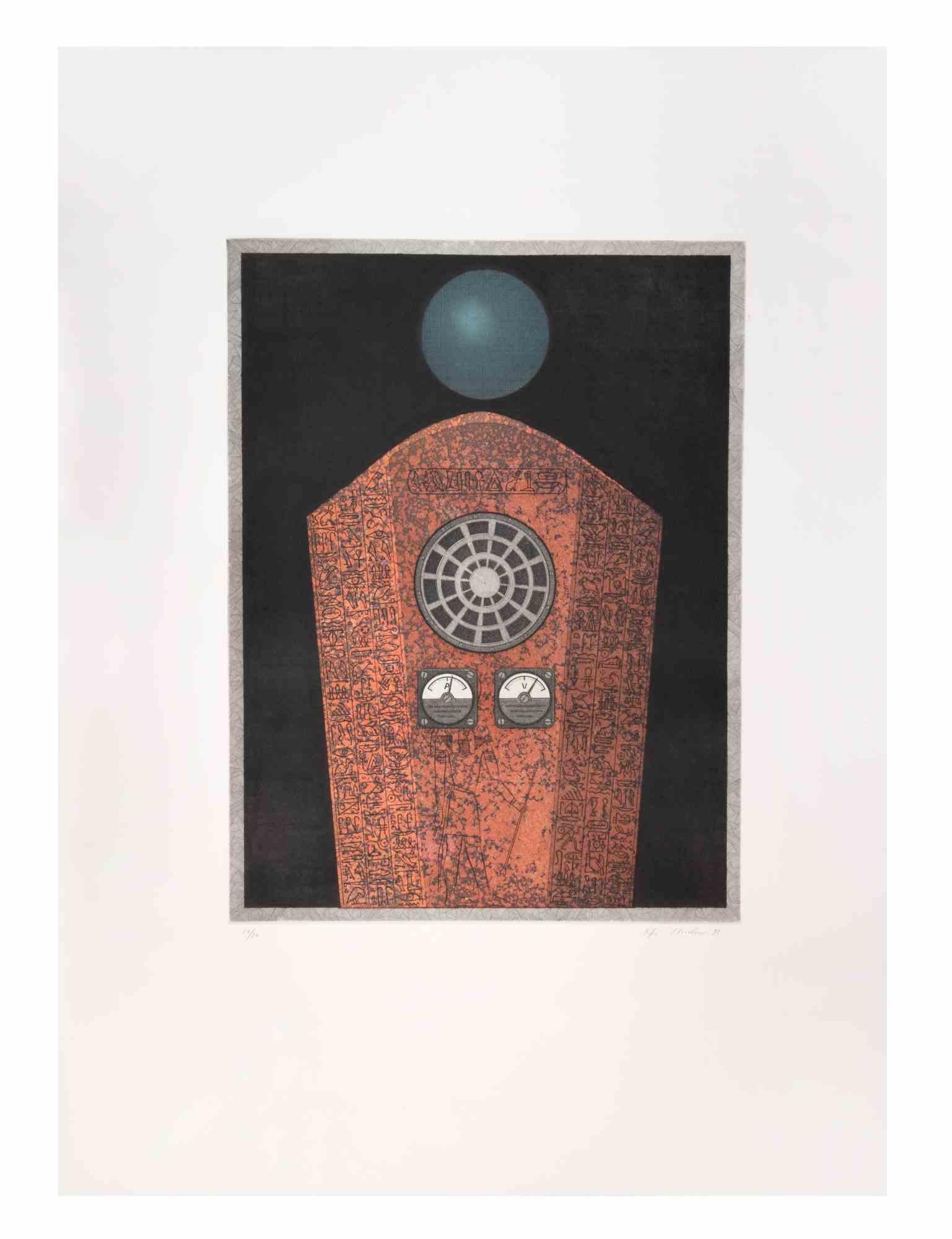 Radio Caire is a contemporary artwork realized by the artist Fifo Stricker in 1982.

Mixed colored aquatint and etching. 

Hand signed and dated by the artist on the lower right margin.

Numbered on the lower left margin. Edition of 20/50.

Fifo