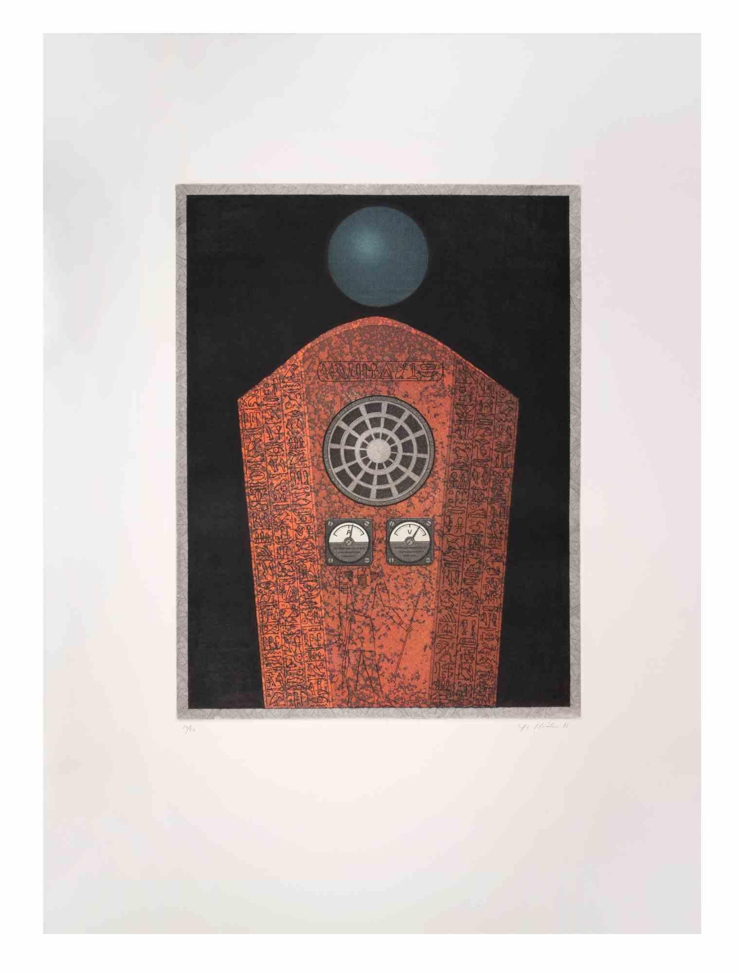 Radio Caire is a contemporary artwork realized by the artist Fifo Stricker in 1982.

Mixed colored aquatint and etching. 

Hand signed and dated by the artist on the lower right margin.

Numbered on the lower left margin. Edition of 23/50.

Fifo