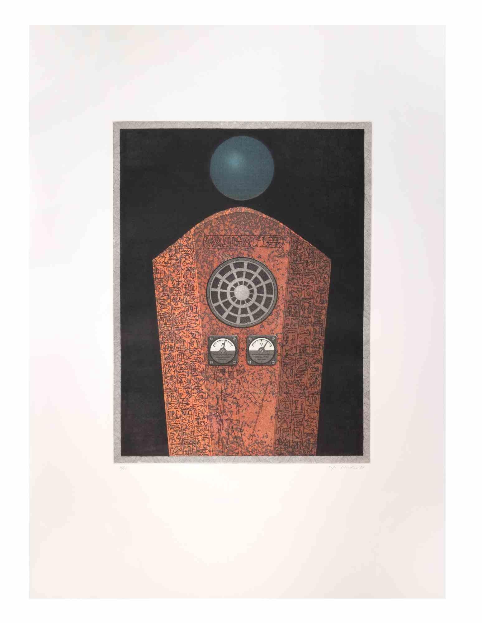 Radio Caire ist ein zeitgenössisches Kunstwerk des Künstlers Fifo Stricker aus dem Jahr 1982.

Gemischte farbige Aquatinta und Radierung. 

Vom Künstler am rechten unteren Rand handsigniert und datiert.

Am linken unteren Rand nummeriert. Auflage