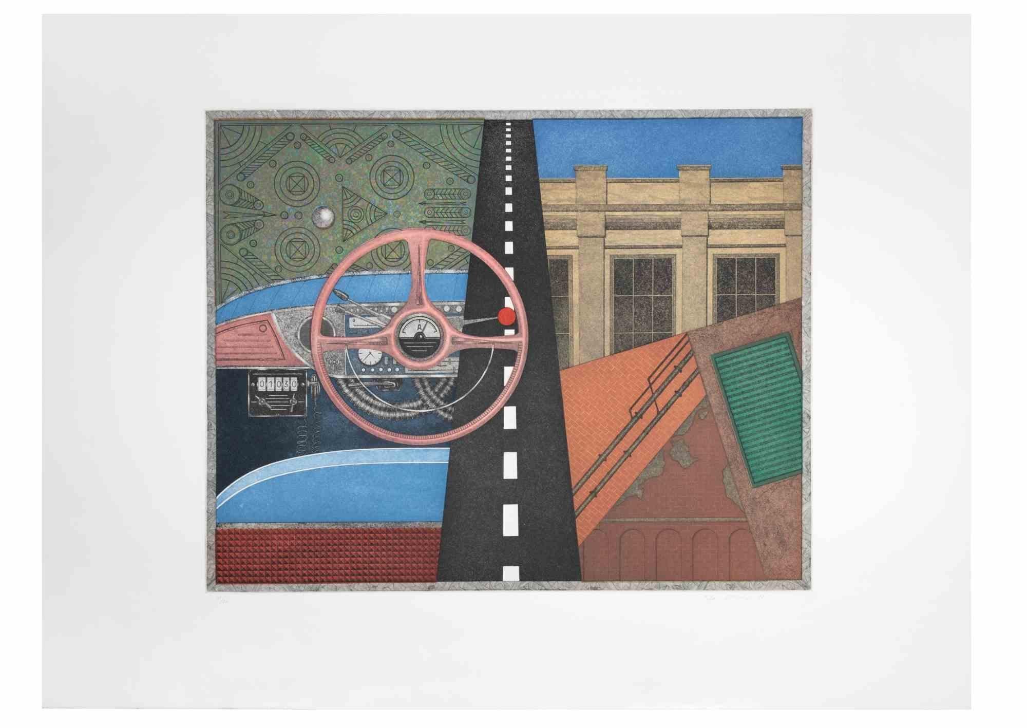 Taxi: Lenkrad ist ein zeitgenössisches Kunstwerk des Künstlers Fifo Stricker aus dem Jahr 1982.

Gemischte farbige Aquatinta und Radierung. 

Vom Künstler am rechten unteren Rand handsigniert und datiert.

Am linken unteren Rand nummeriert. Auflage