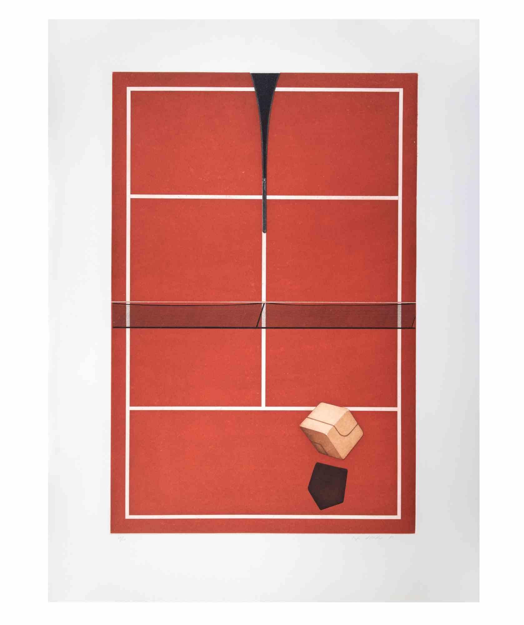 Tennis is a contemporary artwork realized by the artist Fifo Stricker in 1982.

Mixed colored aquatint and etching. 

Hand signed and dated by the artist on the lower right margin.

Numbered on the lower left margin. Edition of 31/50.

Fifo Stricker