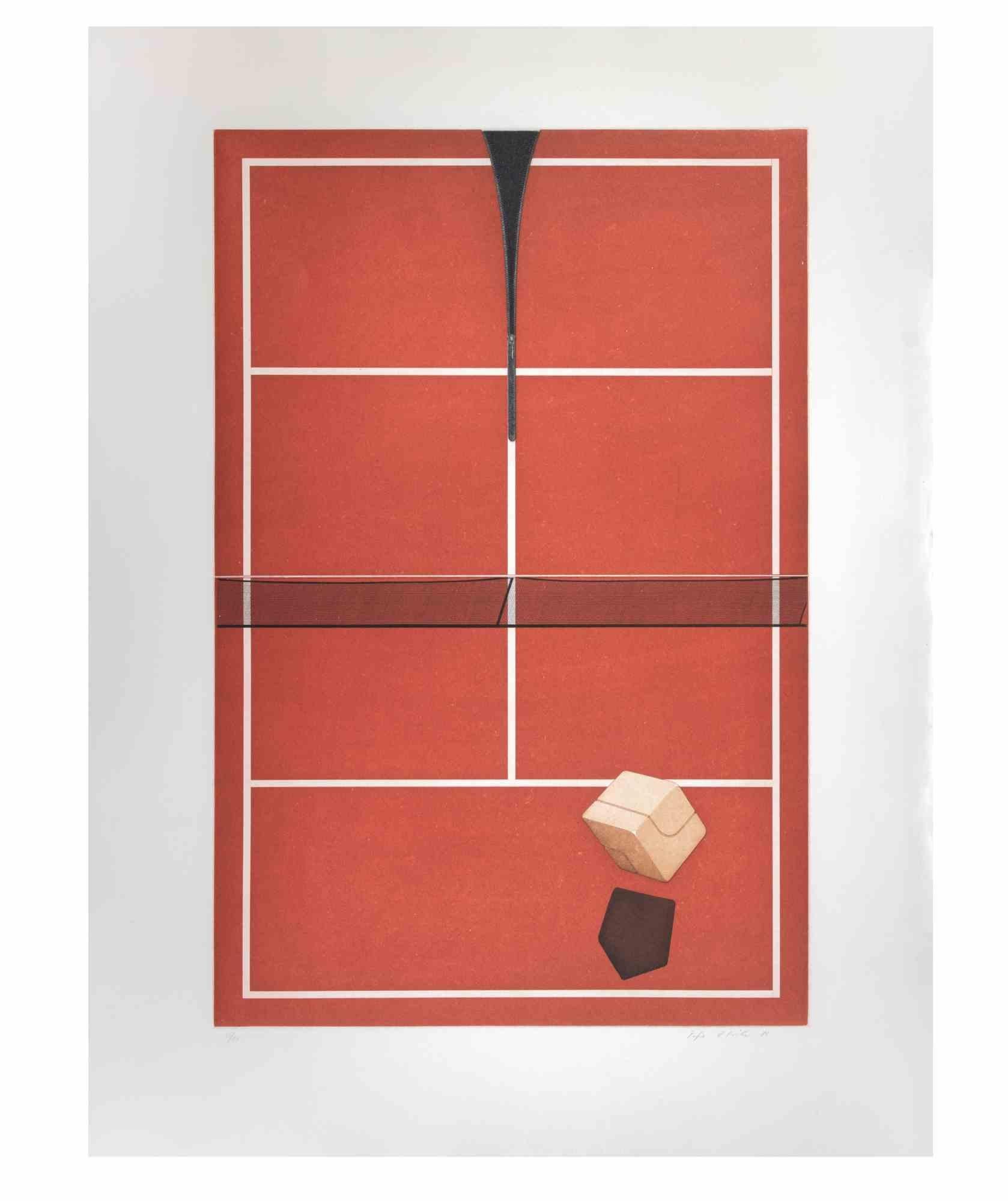 Tennis is a contemporary artwork realized by the artist Fifo Stricker in 1982.

Mixed colored aquatint and etching. 

Hand signed and dated by the artist on the lower right margin.

Numbered on the lower left margin. Edition of 31/50.

Fifo Stricker