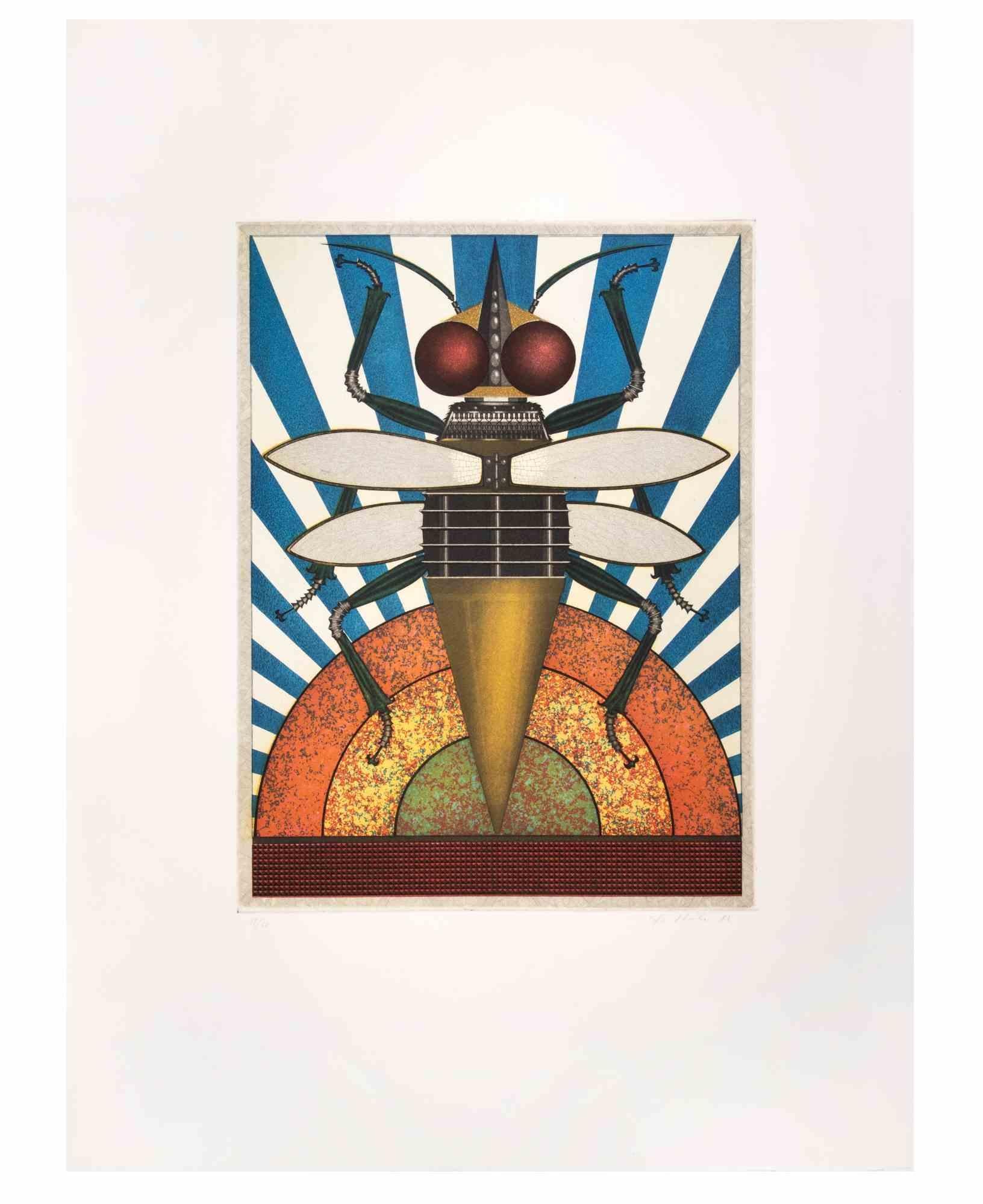 Insekt II est une œuvre d'art contemporain réalisée par l'artiste Fifo Stricker en 1982.

Aquatinte et gravure en couleurs mixtes.

Signé et daté à la main par l'artiste dans la marge inférieure droite.

Numéroté dans la marge inférieure gauche.
