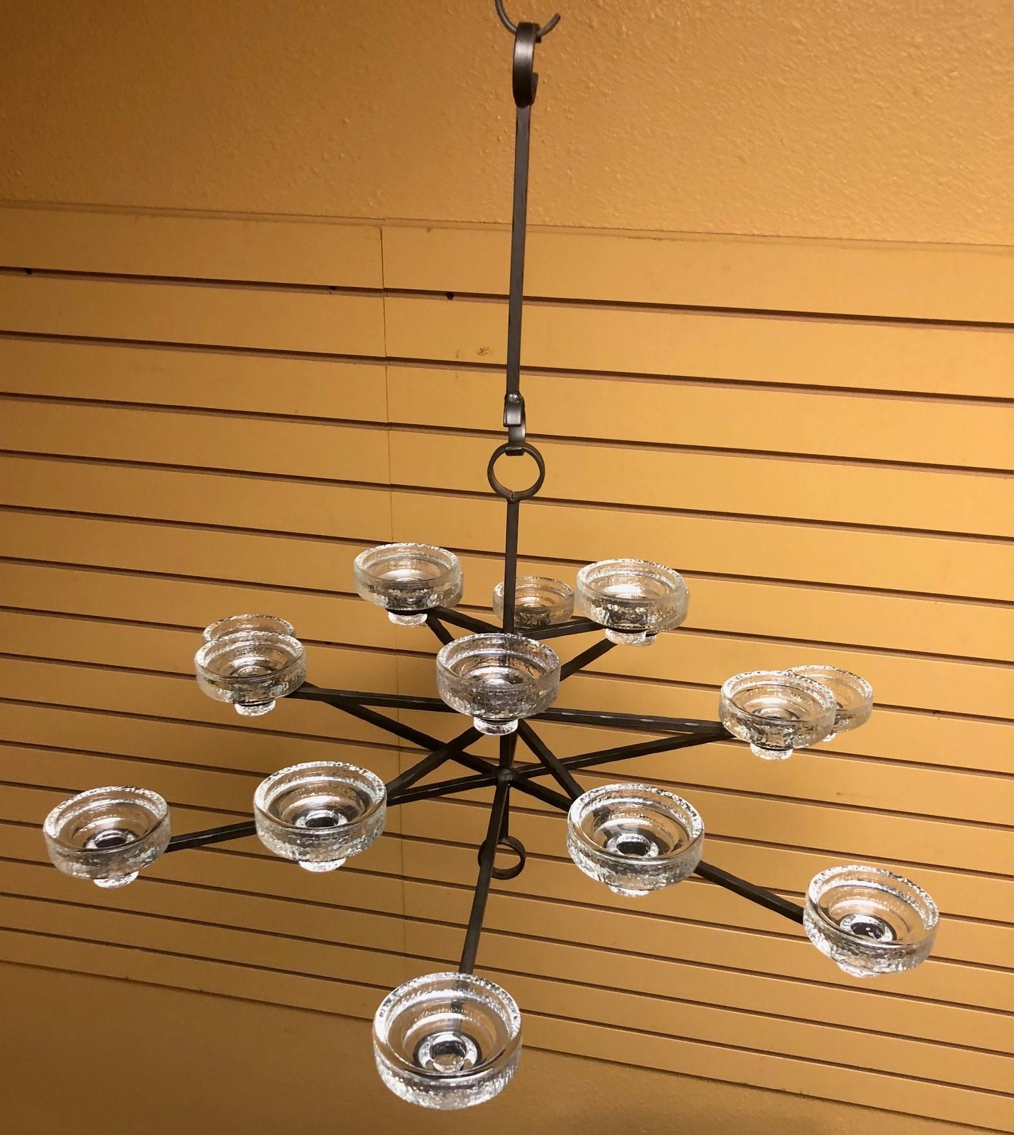 Swedish Fifteen Candle Chandelier by Erik Hoglund for Kosta Boda