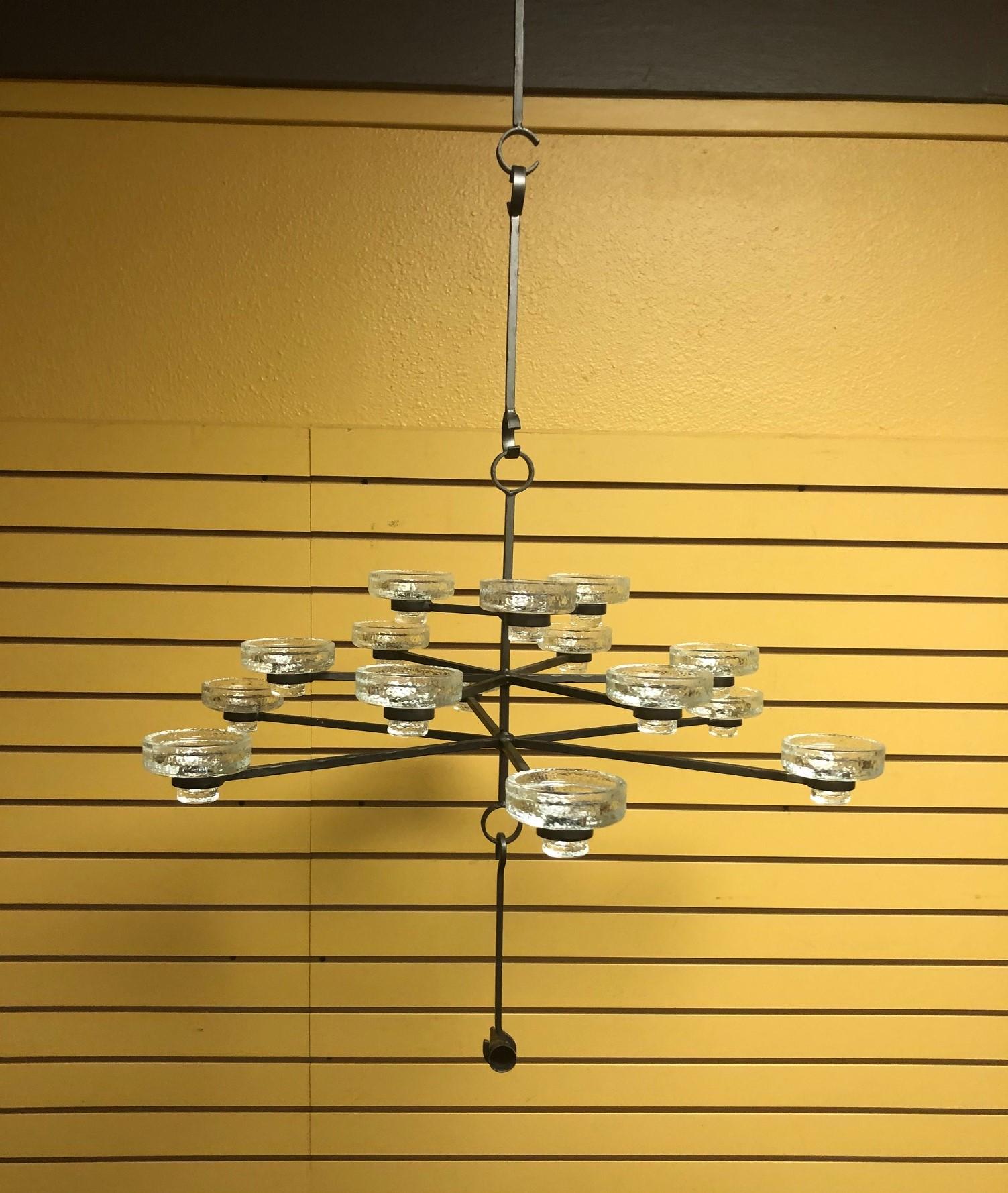 Fifteen Candle Chandelier by Erik Hoglund for Kosta Boda In Good Condition In San Diego, CA