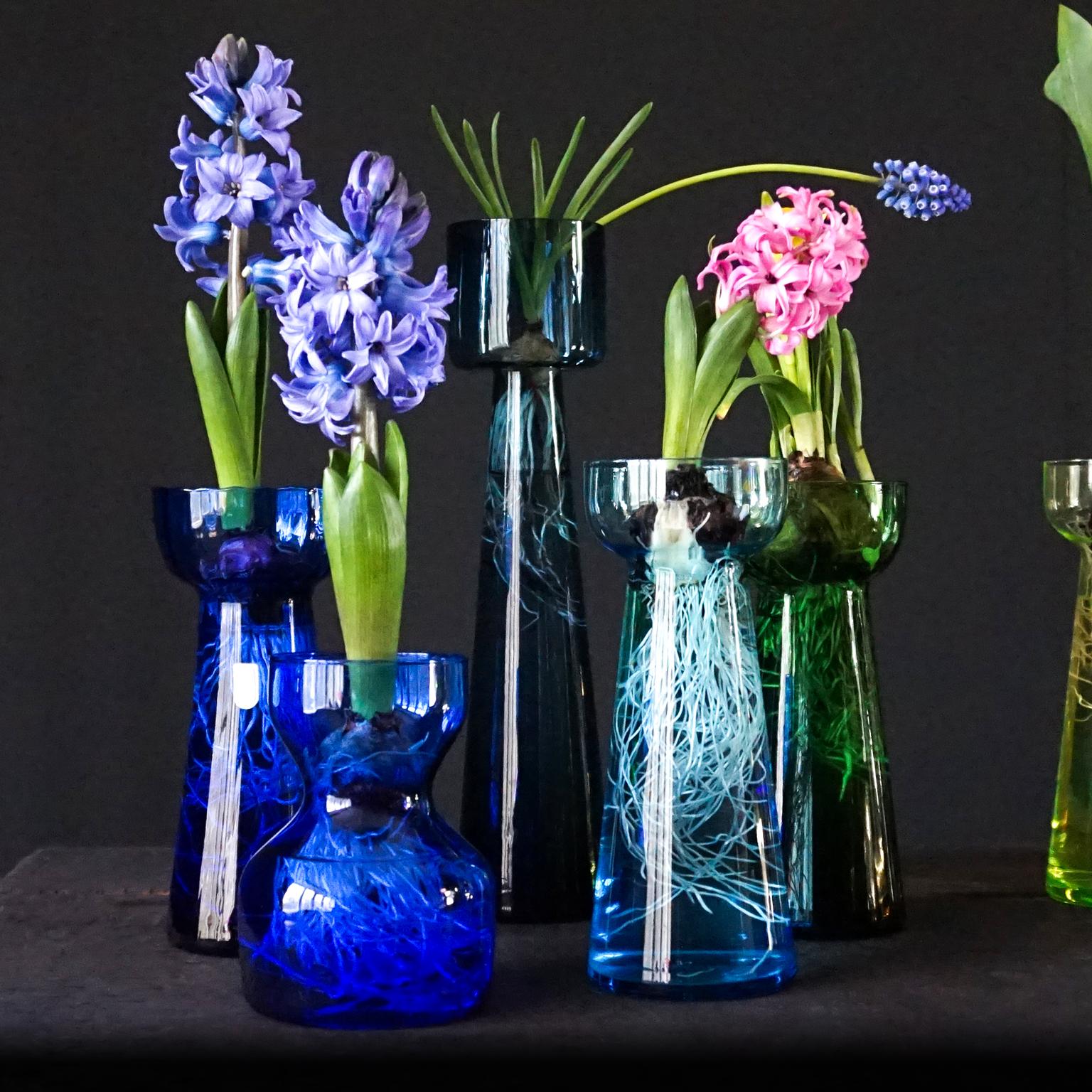 Fifteen Dutch 1960 Leerdam for Rimac Glass Flower Bulb Hyacinth and Crocus Vases In Good Condition In Haarlem, NL