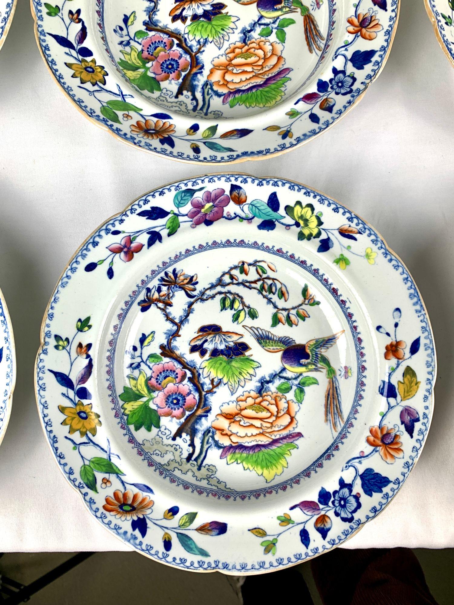 Ironstone Fifteen Flying Bird Soup or Pasta Dishes Made by Davenport England Circa For Sale