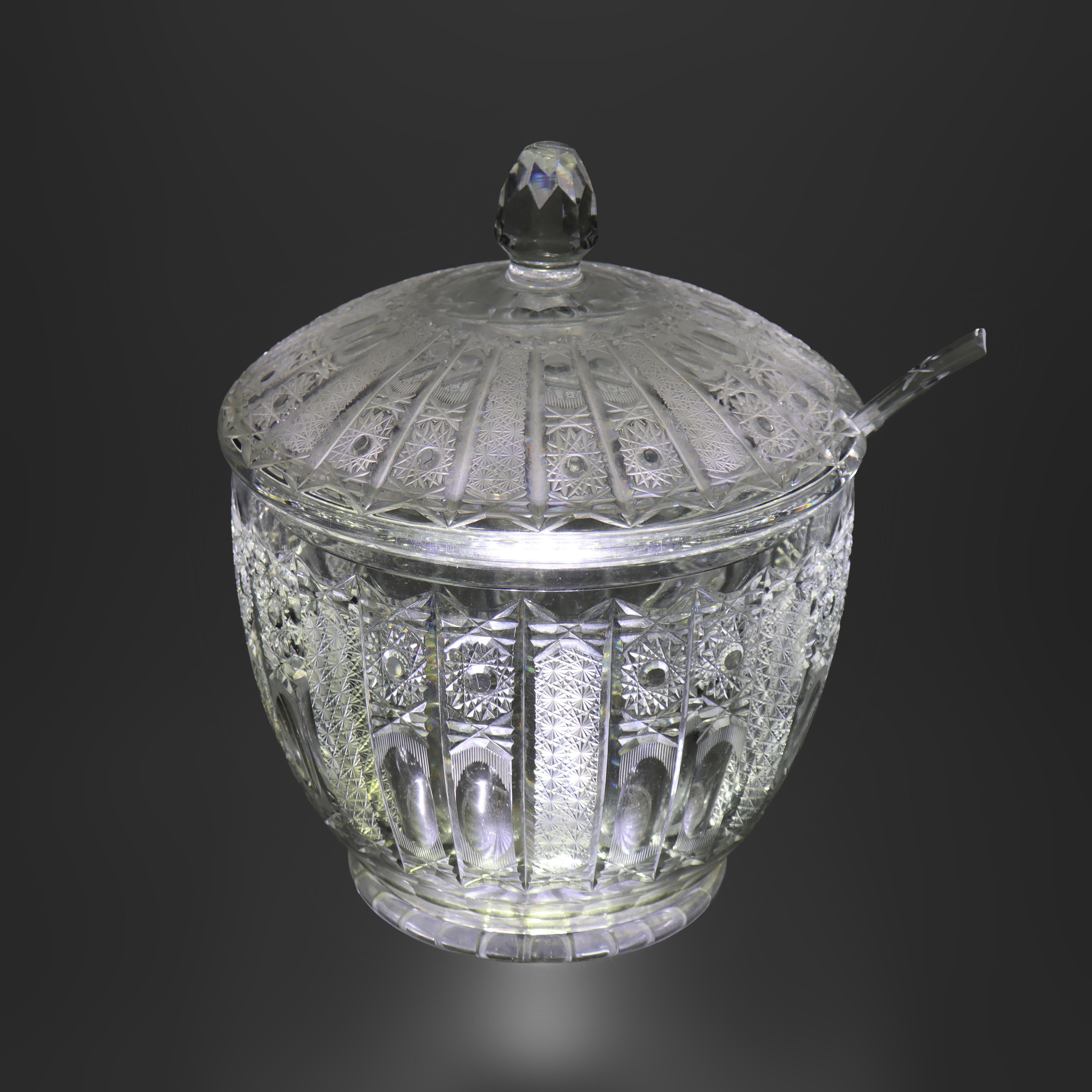 Ensemble de quinze pièces en verre taillé à l'ancienne Hawk School Diamond & Daisy Punch Bowl en vente 3