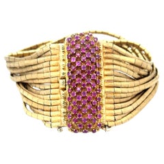 Fifteen Row Brushed Finished Multi Strand Pink Sapphire Bracelet 18KT 119 Grams