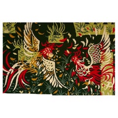 Fifties Aubusson Large Woven Wool Tapestry Depicting Fighting Cockerels