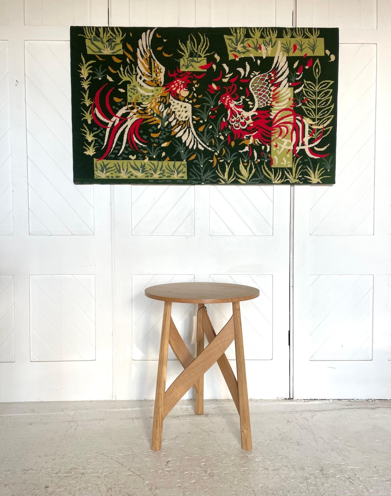 French Fifties Aubusson Large Woven Wool Tapestry Depicting Fighting Cockerels For Sale