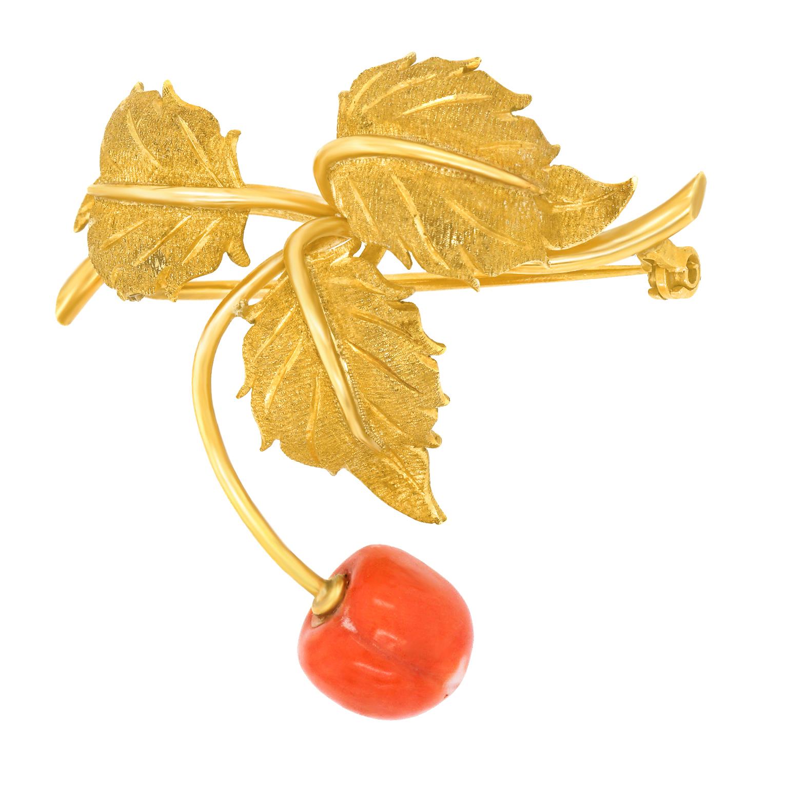 Cabochon 1950s Coral Cherry Pin