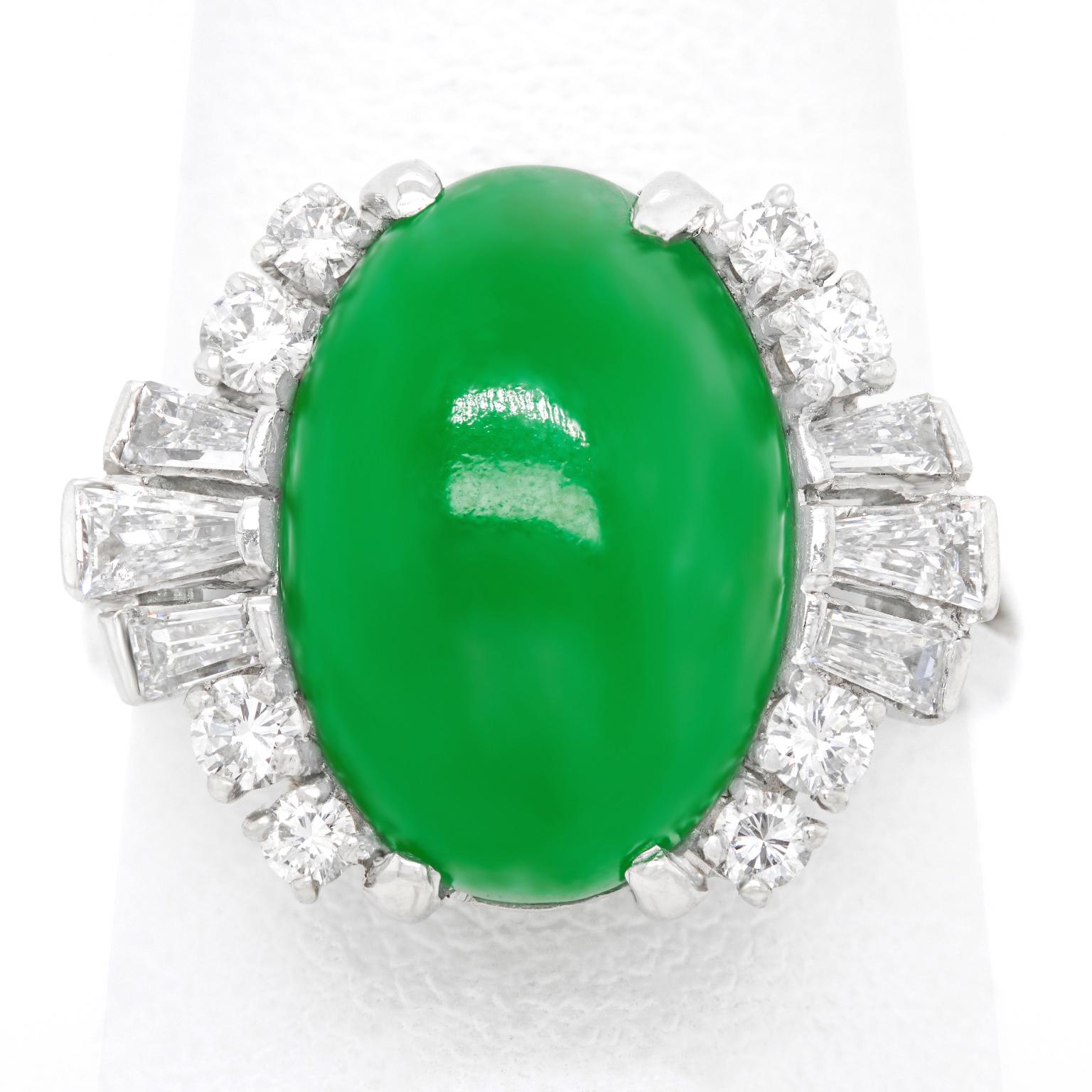 Fünfziger Jahre Jade und Diamant Platin Ring von F&F Felger (Cabochon) im Angebot