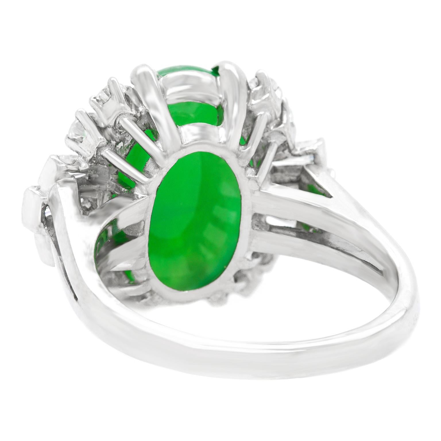 Women's or Men's Fifties Jade and Diamond Platinum Ring by F&F Felger For Sale
