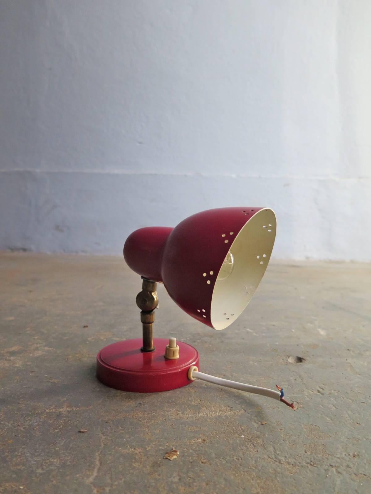 Mid-Century Modern 1950s Lacquered Metal Wall Lamp with Brass Details. For Sale