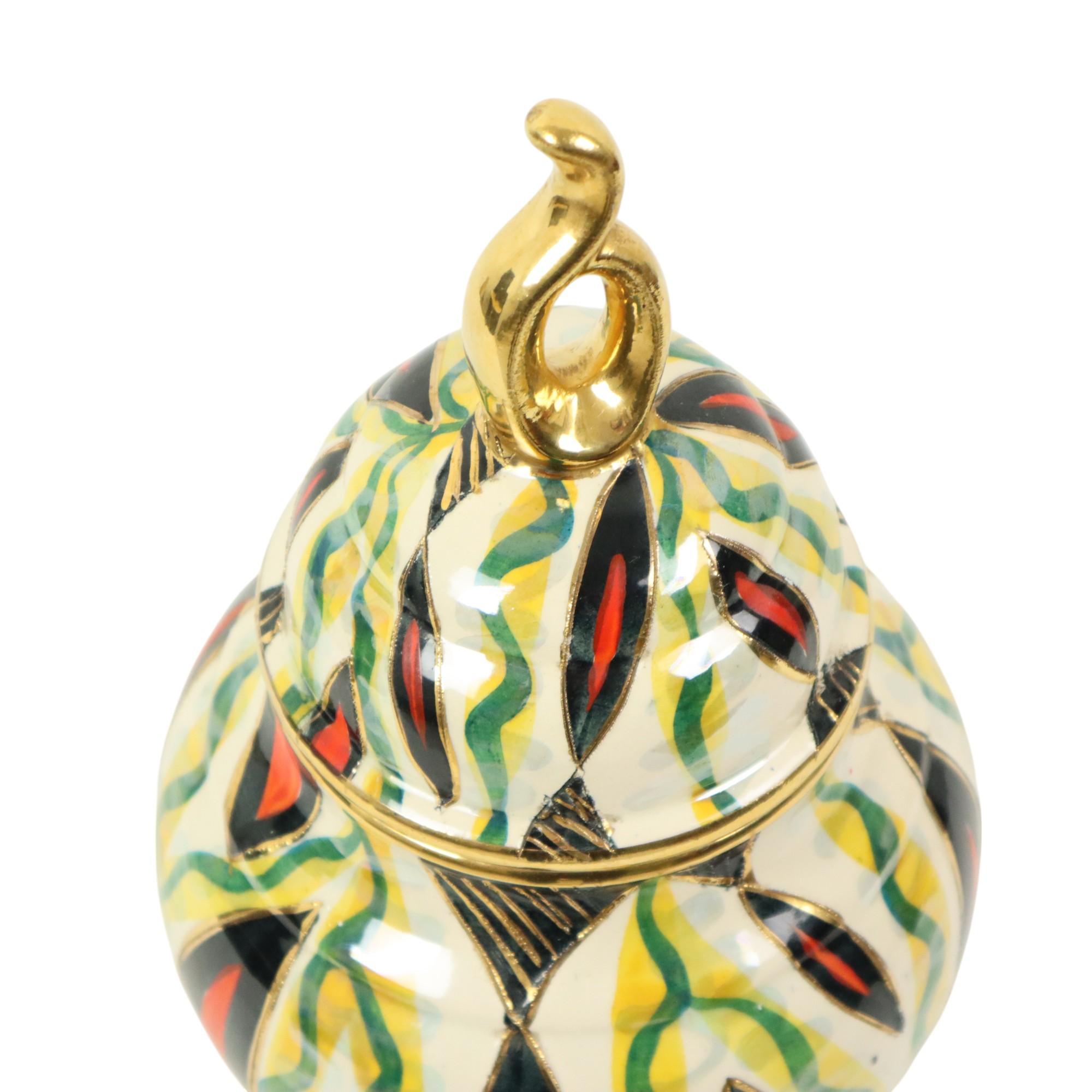 Fifties-Vase mit Deckel H. Bequet Jupiter, handbemalte Keramik im Angebot 6
