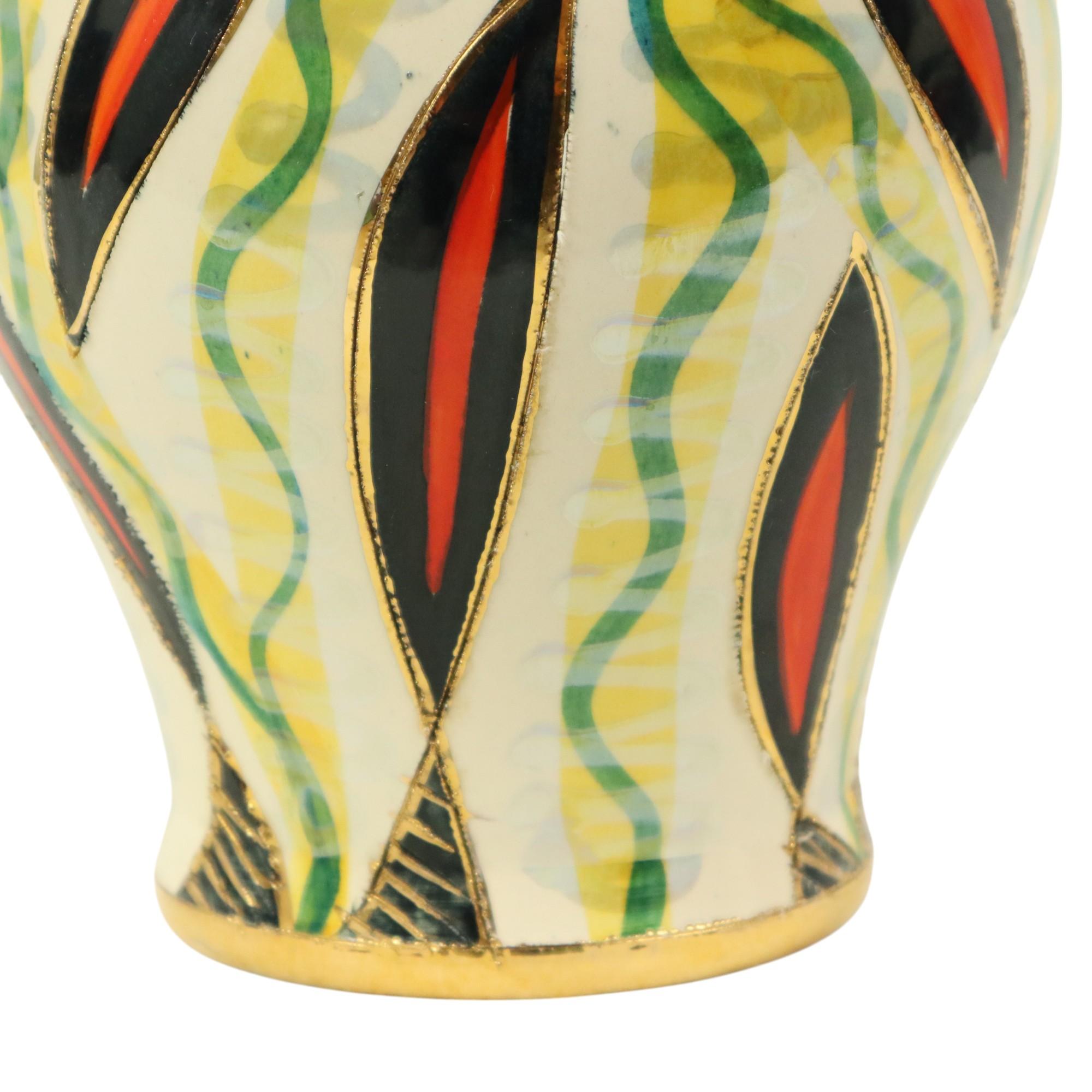 Fifties-Vase mit Deckel H. Bequet Jupiter, handbemalte Keramik (20. Jahrhundert) im Angebot