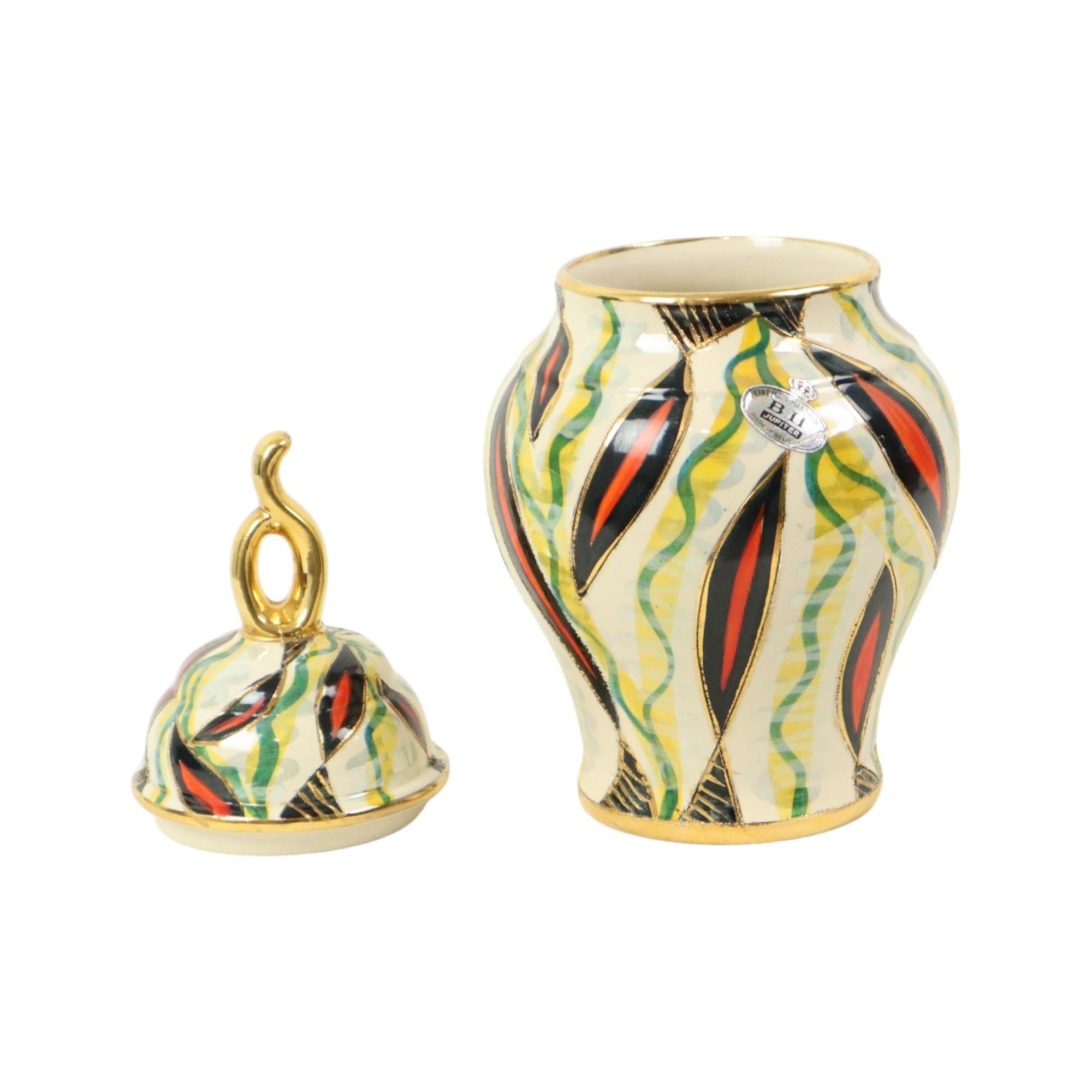 Fifties-Vase mit Deckel H. Bequet Jupiter, handbemalte Keramik im Angebot 2
