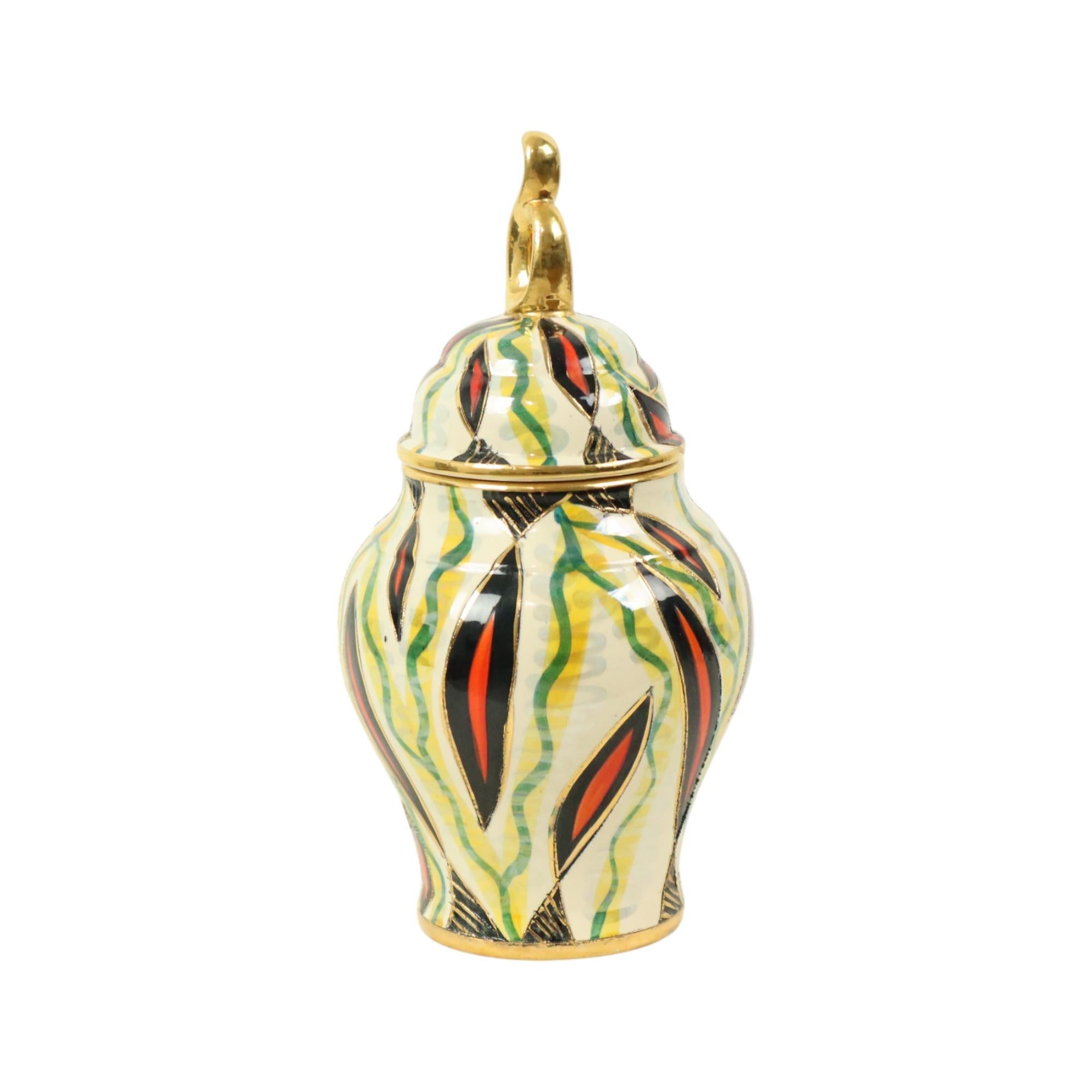Fifties-Vase mit Deckel H. Bequet Jupiter, handbemalte Keramik im Angebot 3