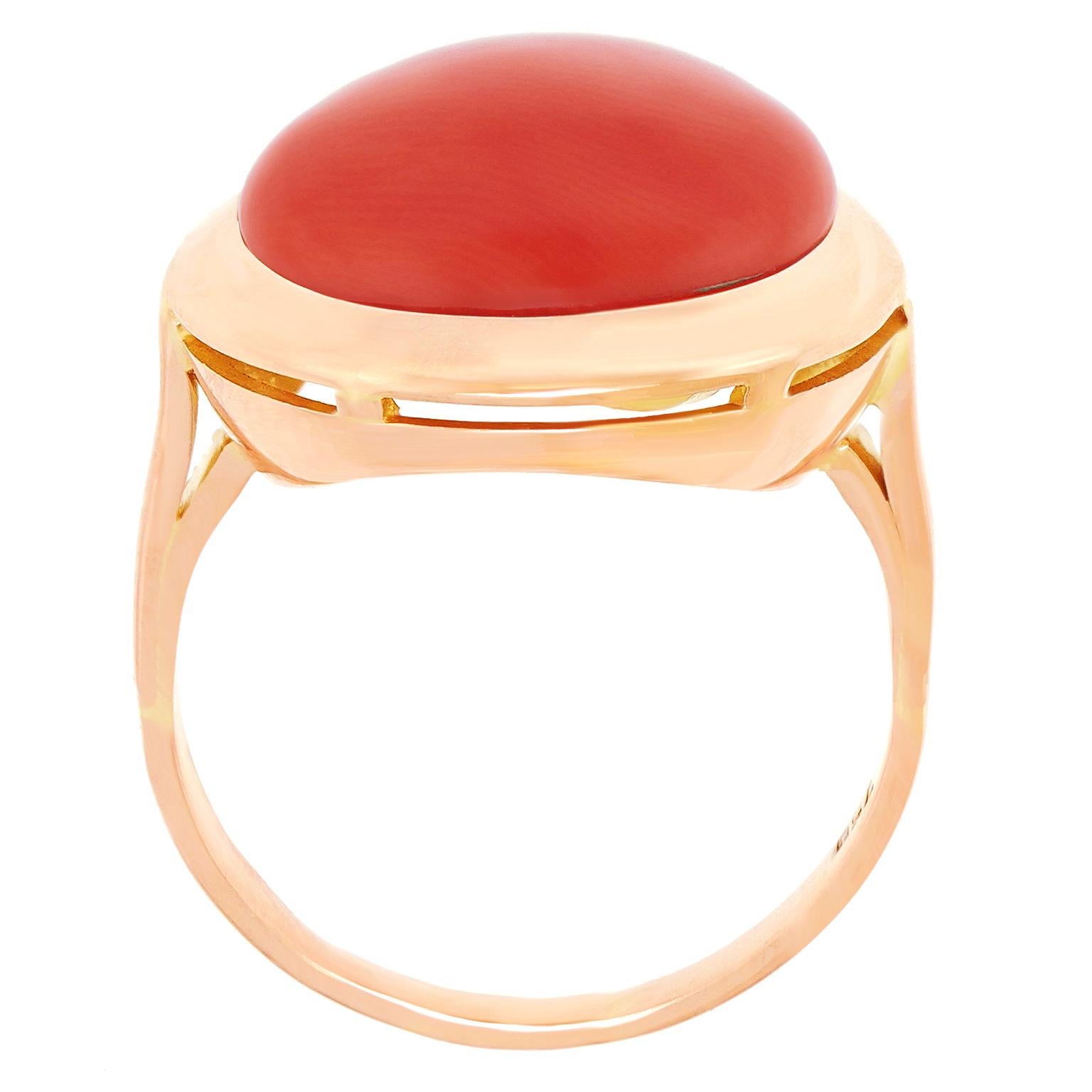 Fifties Modern Coral & Gold Ring For Sale 5