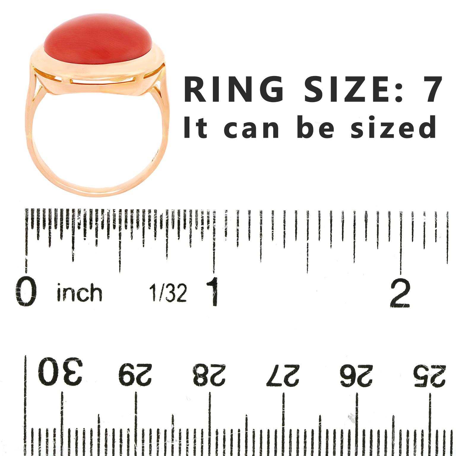 Women's or Men's Fifties Modern Coral & Gold Ring For Sale