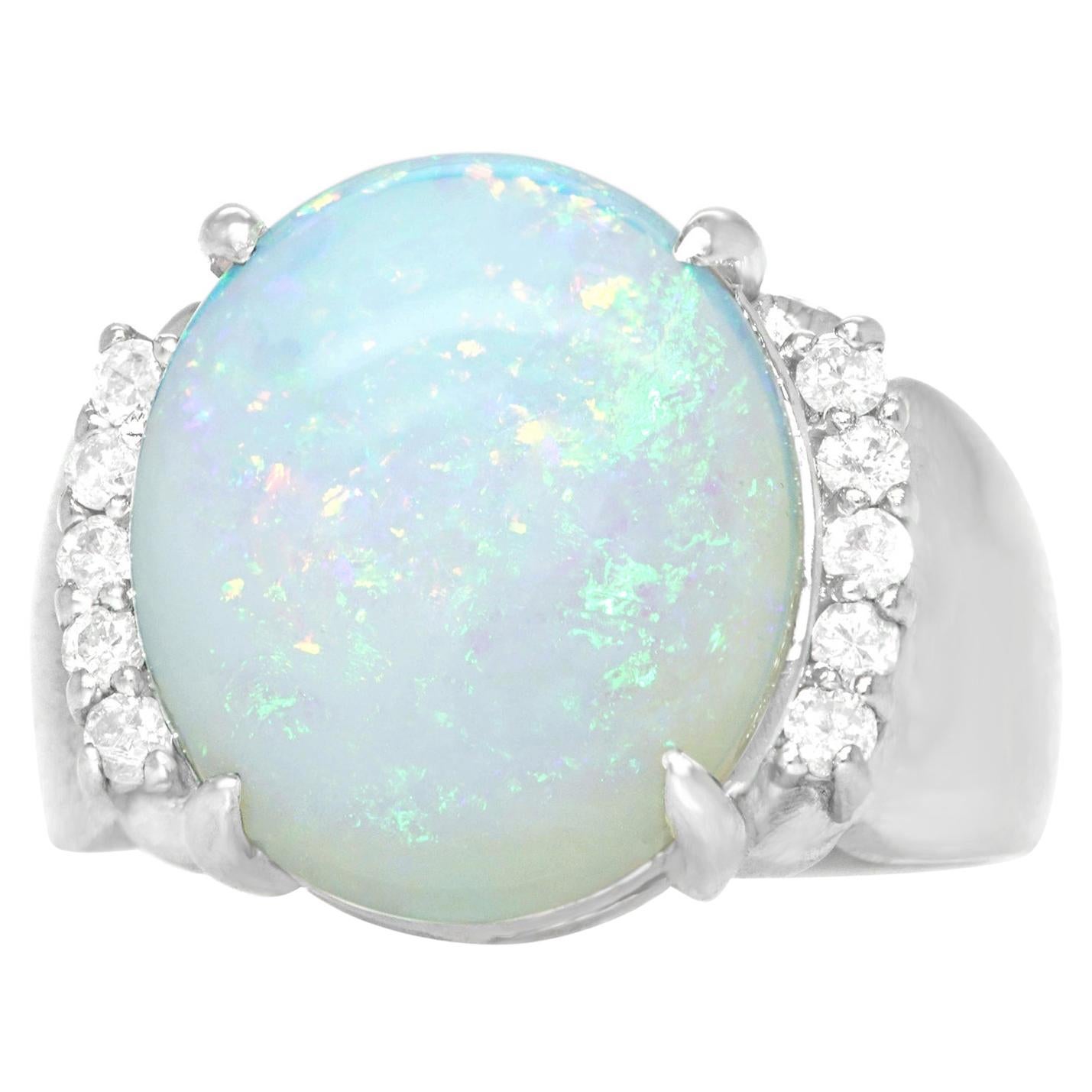 Fifties Opal Diamond and Platinum Ring