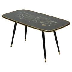 Fifties Rockabilly Coffee Table Conical Legs Glass Top Floral Motif
