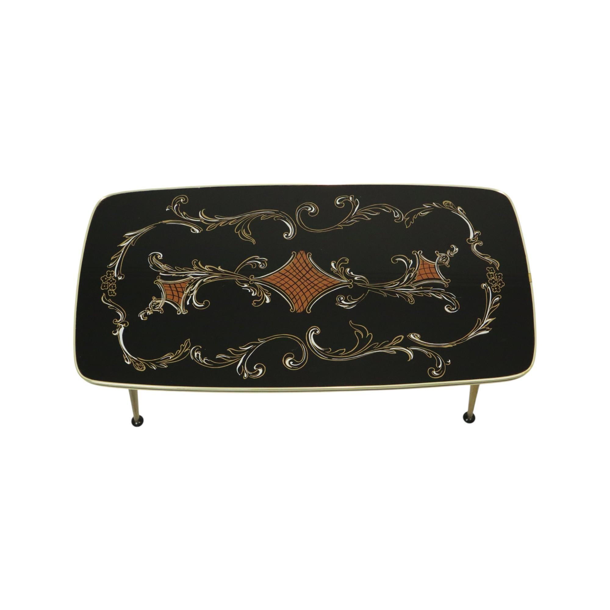 Mesa de centro Fifties Rockabilly Patas cónicas de cristal dorado 90cm en venta 7