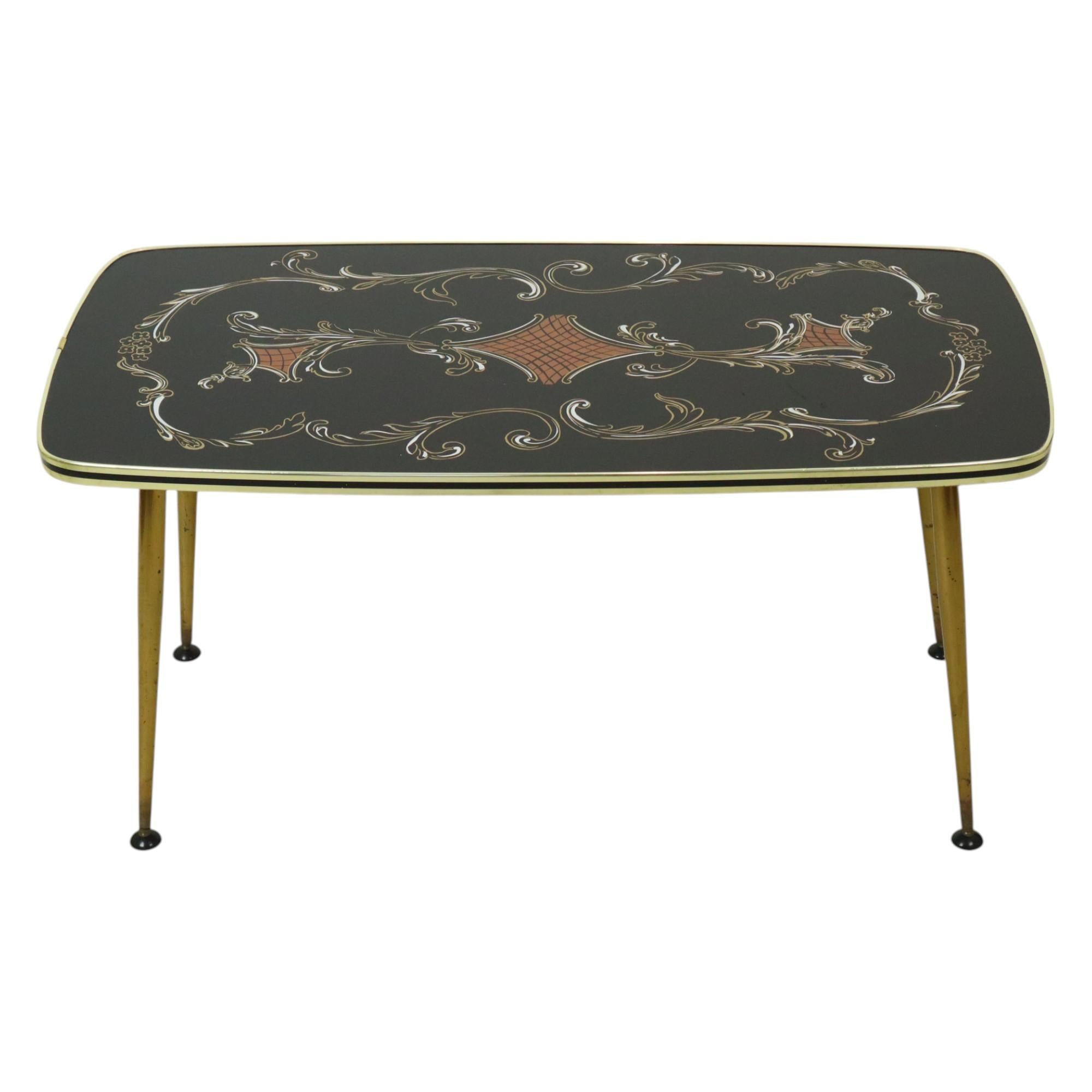 Mesa de centro Fifties Rockabilly Patas cónicas de cristal dorado 90cm Belga en venta