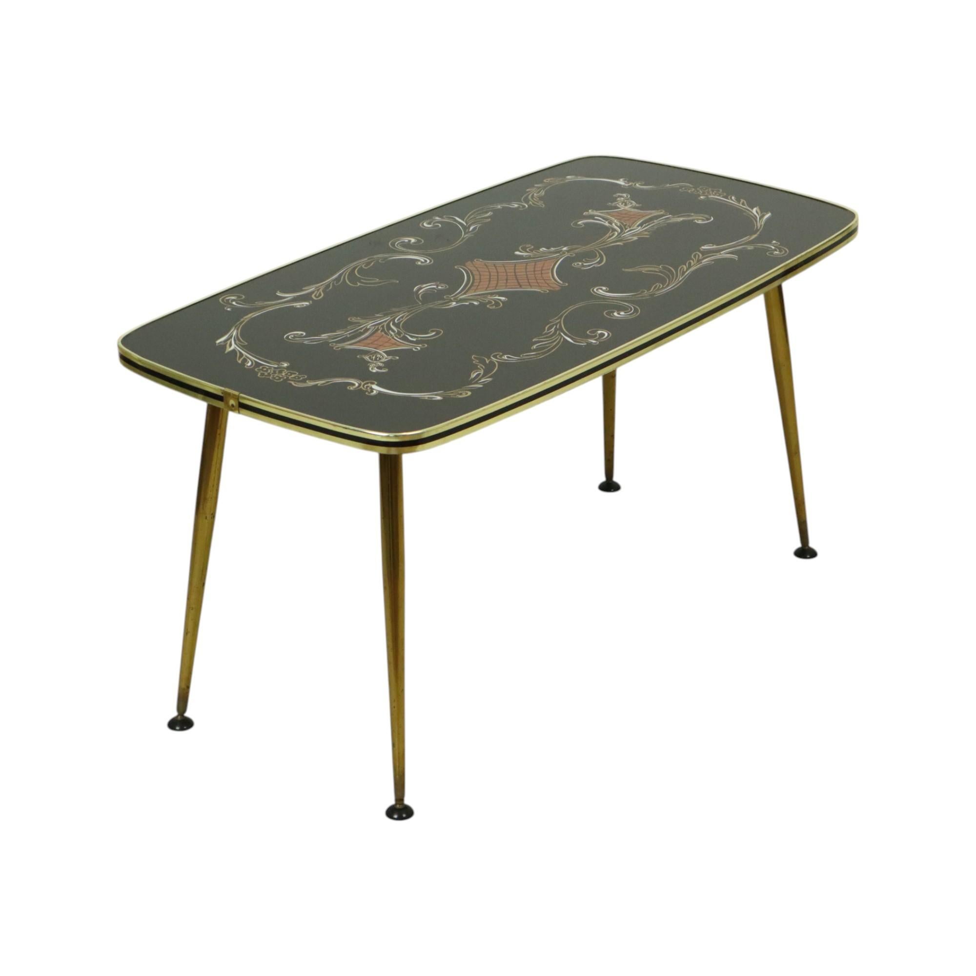 Mesa de centro Fifties Rockabilly Patas cónicas de cristal dorado 90cm en Bueno estado para la venta en Poperinge, BE