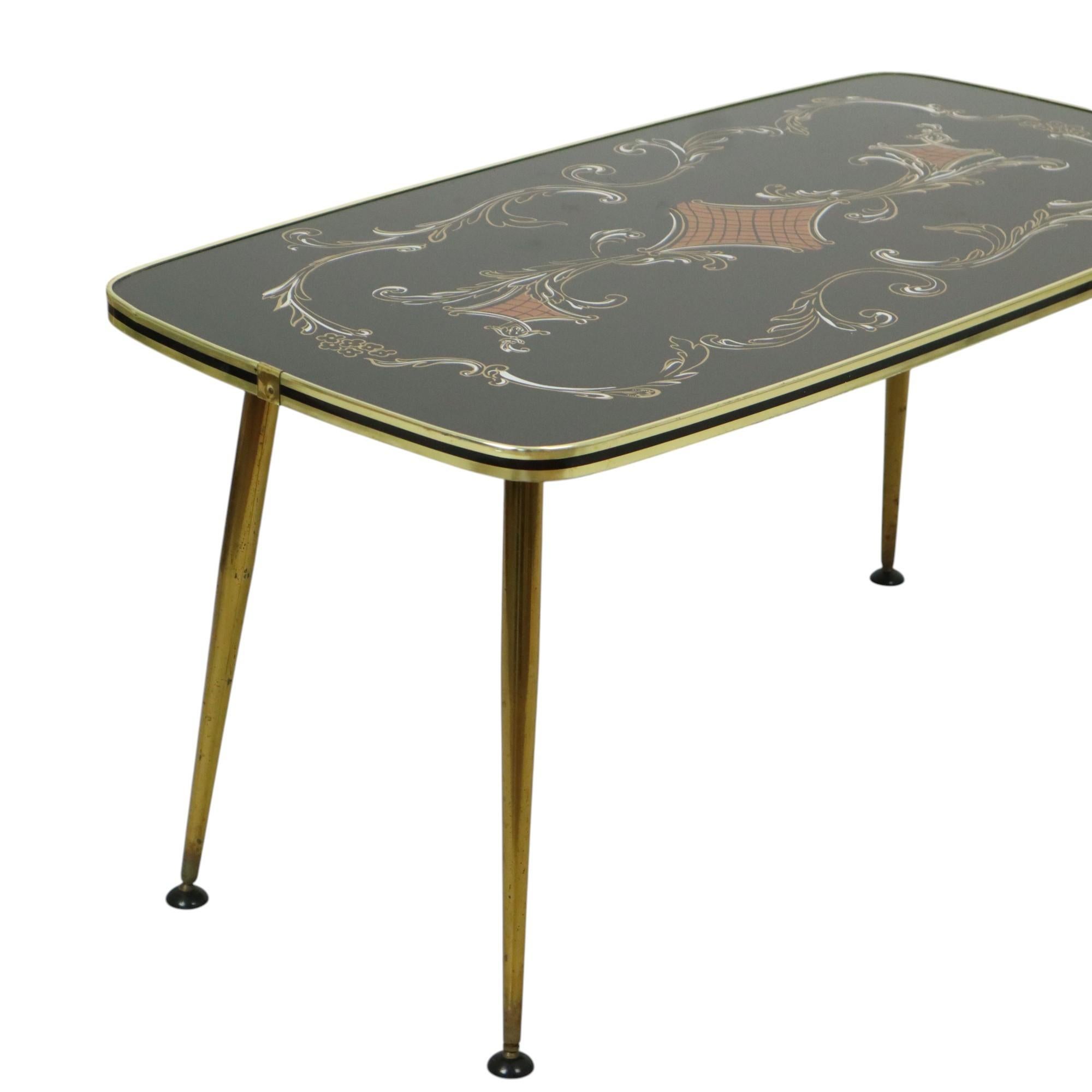 Mesa de centro Fifties Rockabilly Patas cónicas de cristal dorado 90cm siglo XX en venta